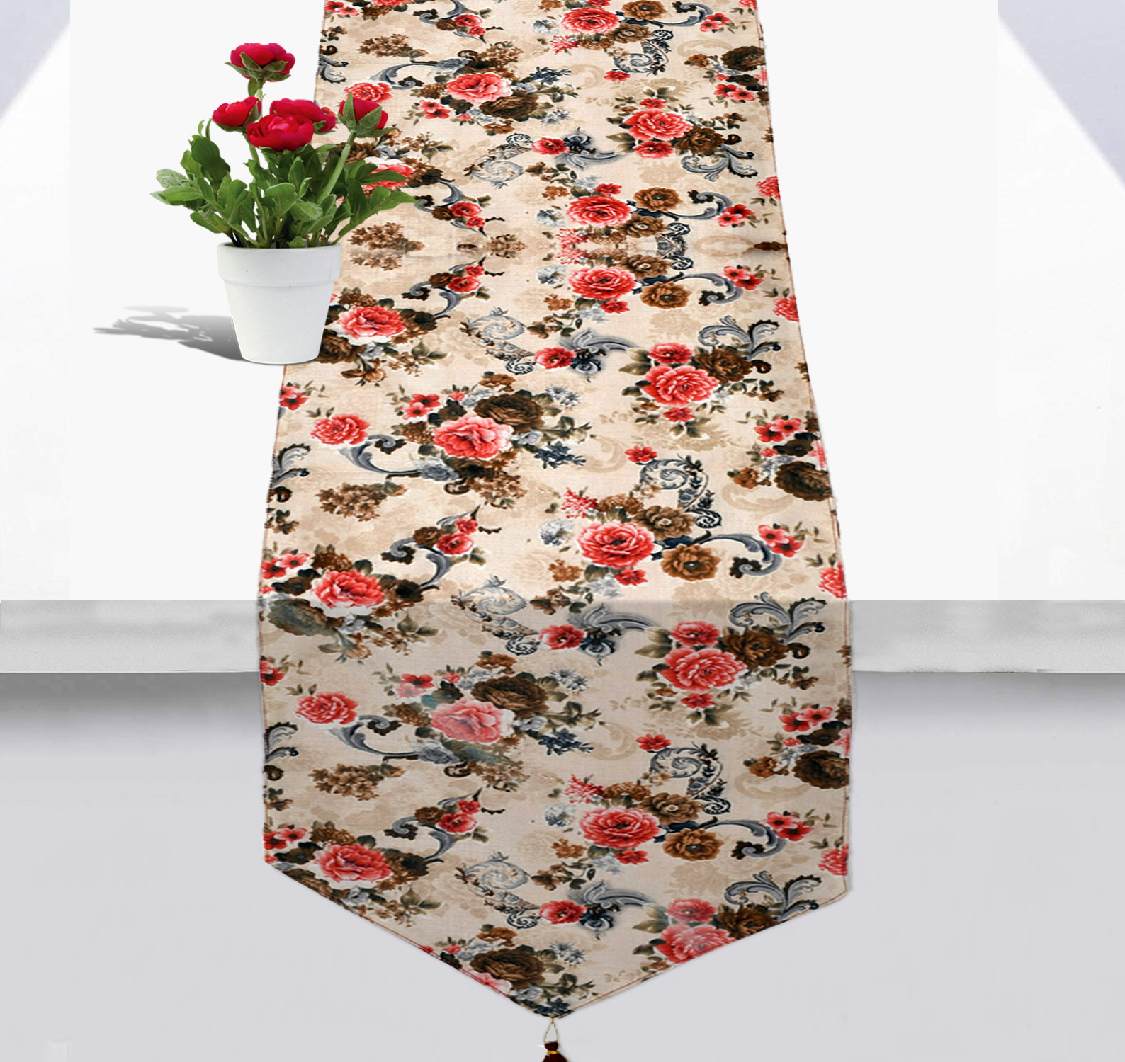 Kuber Industries Flower Design Cotton Table Runner for Family Dinners or Gatherings, Indoor or Outdoor Parties & Everyday Use, 16