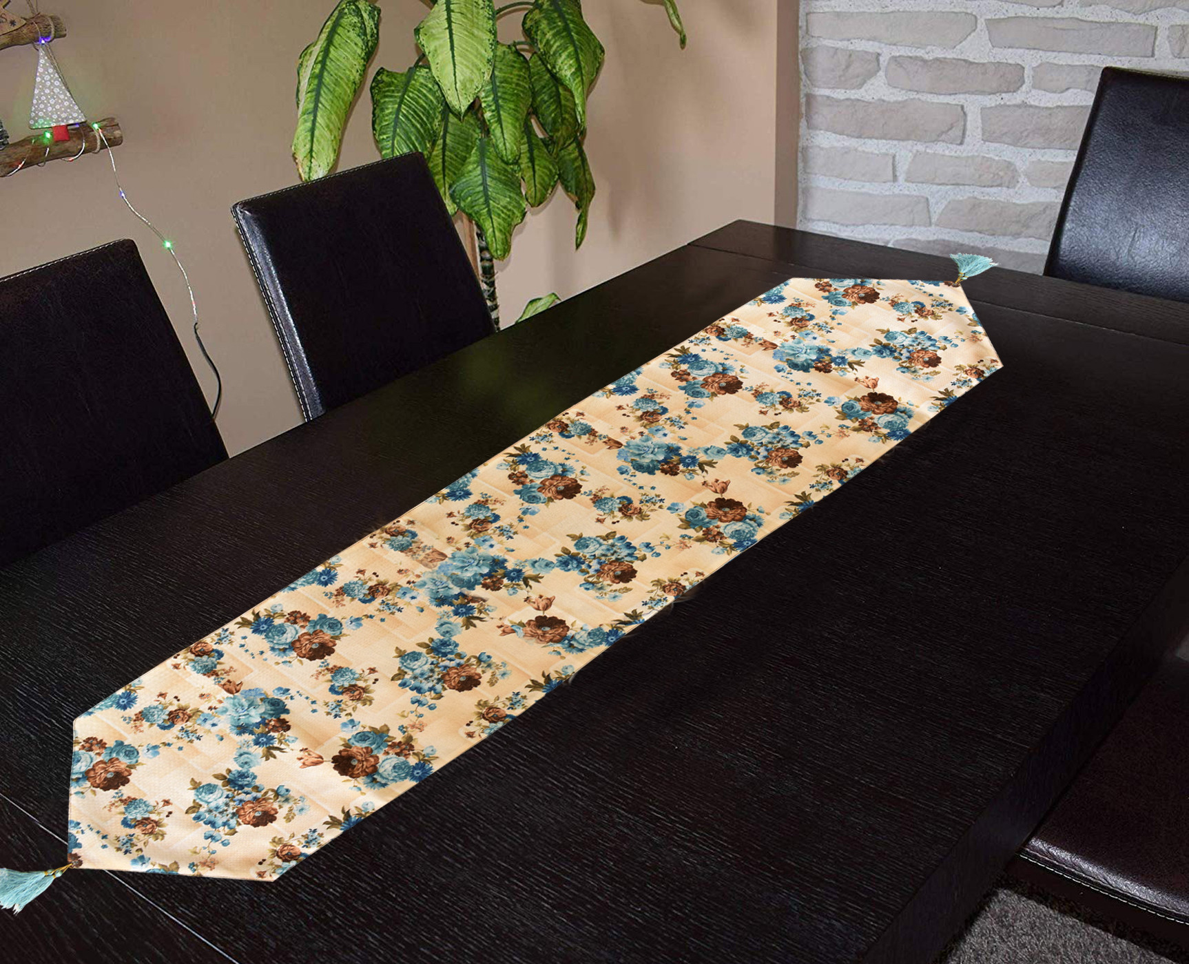 Kuber Industries Flower Design Cotton Table Runner for Family Dinners or Gatherings Indoor or Outdoor Parties  Everyday Use 16x68inch Blue