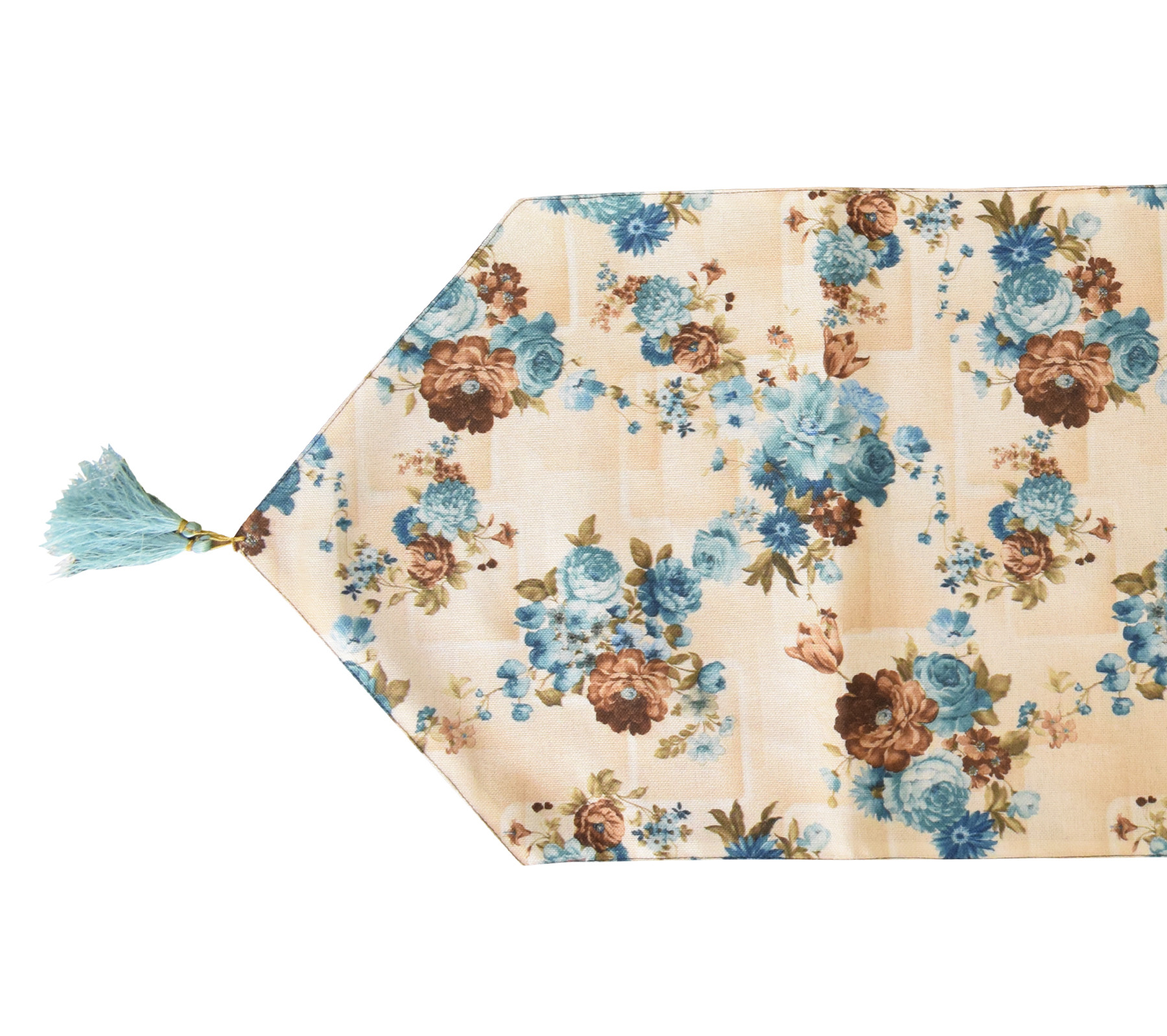 Kuber Industries Flower Design Cotton Table Runner for Family Dinners or Gatherings Indoor or Outdoor Parties  Everyday Use 16x68inch Blue