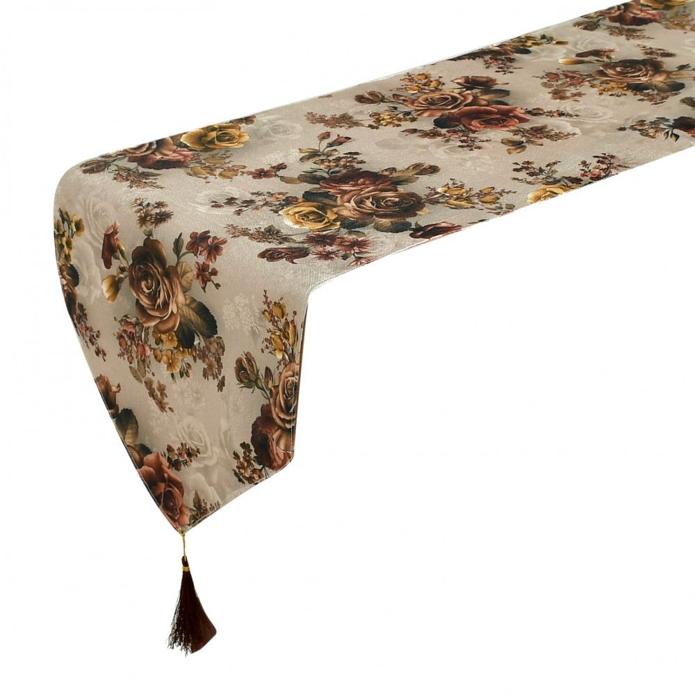Kuber Industries Flower Design Cotton Table Runner for Family Dinners or Gatherings, Indoor or Outdoor Parties &amp; Everyday Use, 16&quot;x68&quot;inch (Brown)
