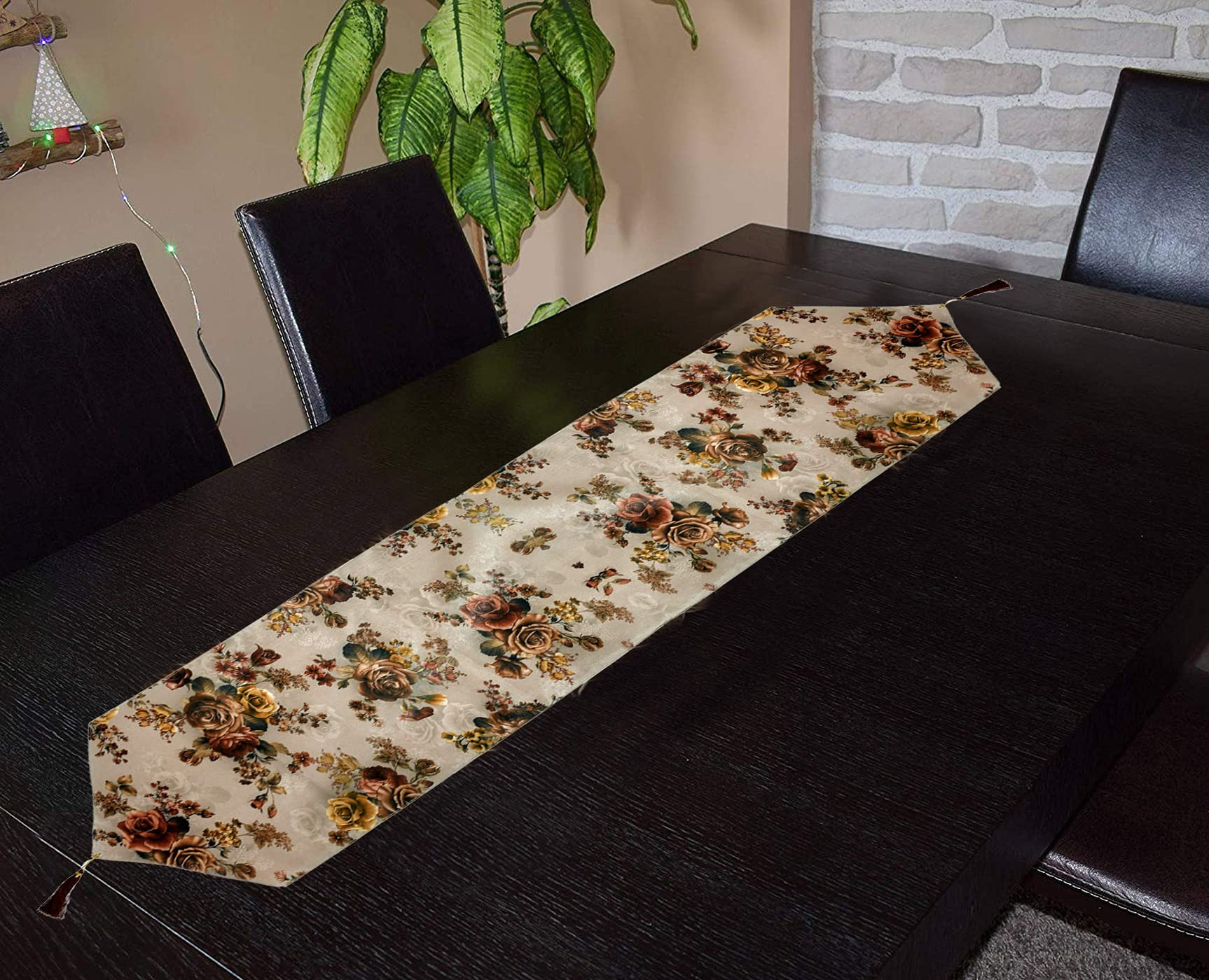 Kuber Industries Flower Design Cotton Table Runner for Family Dinners or Gatherings Indoor or Outdoor Parties  Everyday Use 16x68inch Brown