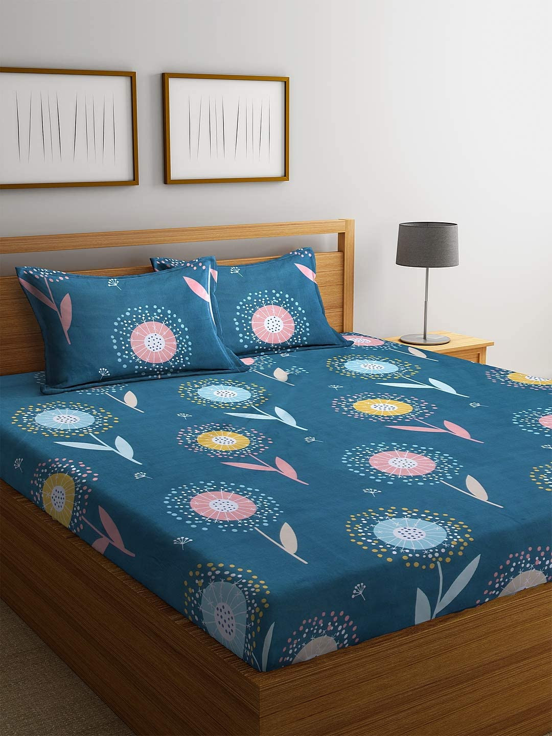 Kuber Industries Flower Design Glace Cotton Double Bedsheet with 2 Pillow Covers (Green)