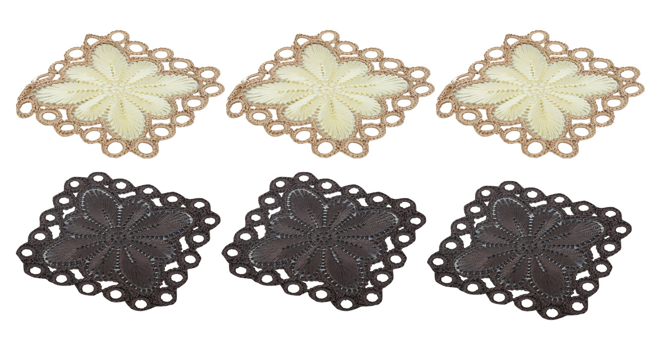 Kuber Industries Flower Design Handmade Square Cotton Coaster For Kinds of Mugs and Cups,(Brown & Cream)