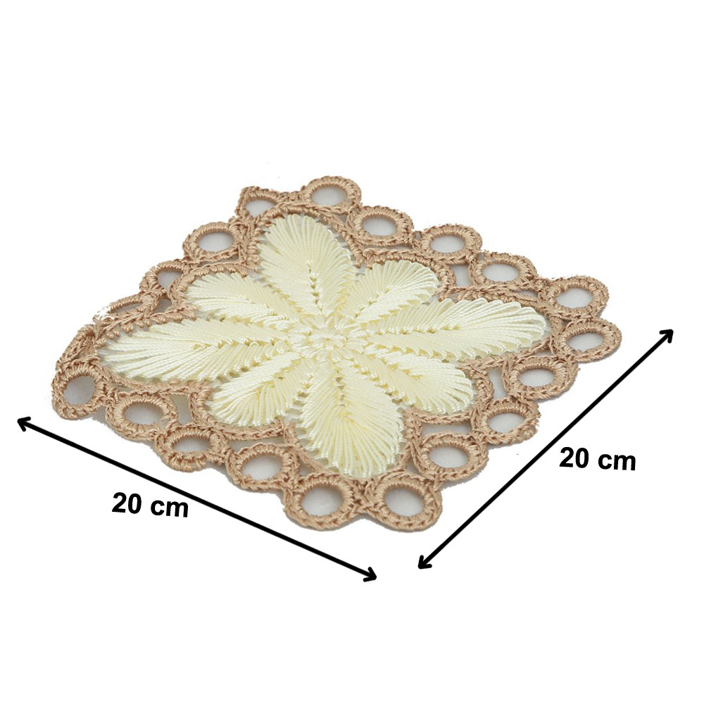 Kuber Industries Flower Design Handmade Square Cotton Coaster For Kinds of Mugs and Cups,(Cream)