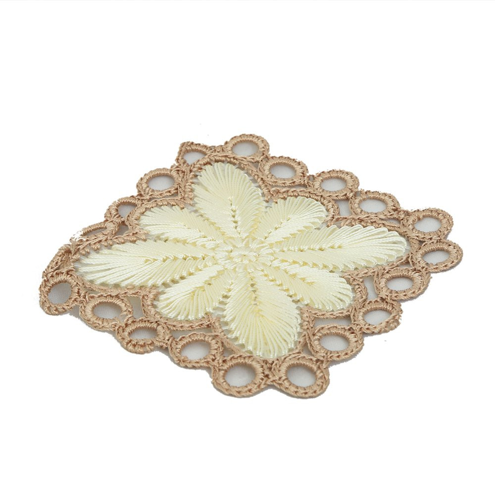 Kuber Industries Flower Design Handmade Square Cotton Coaster For Kinds of Mugs and Cups,(Cream)