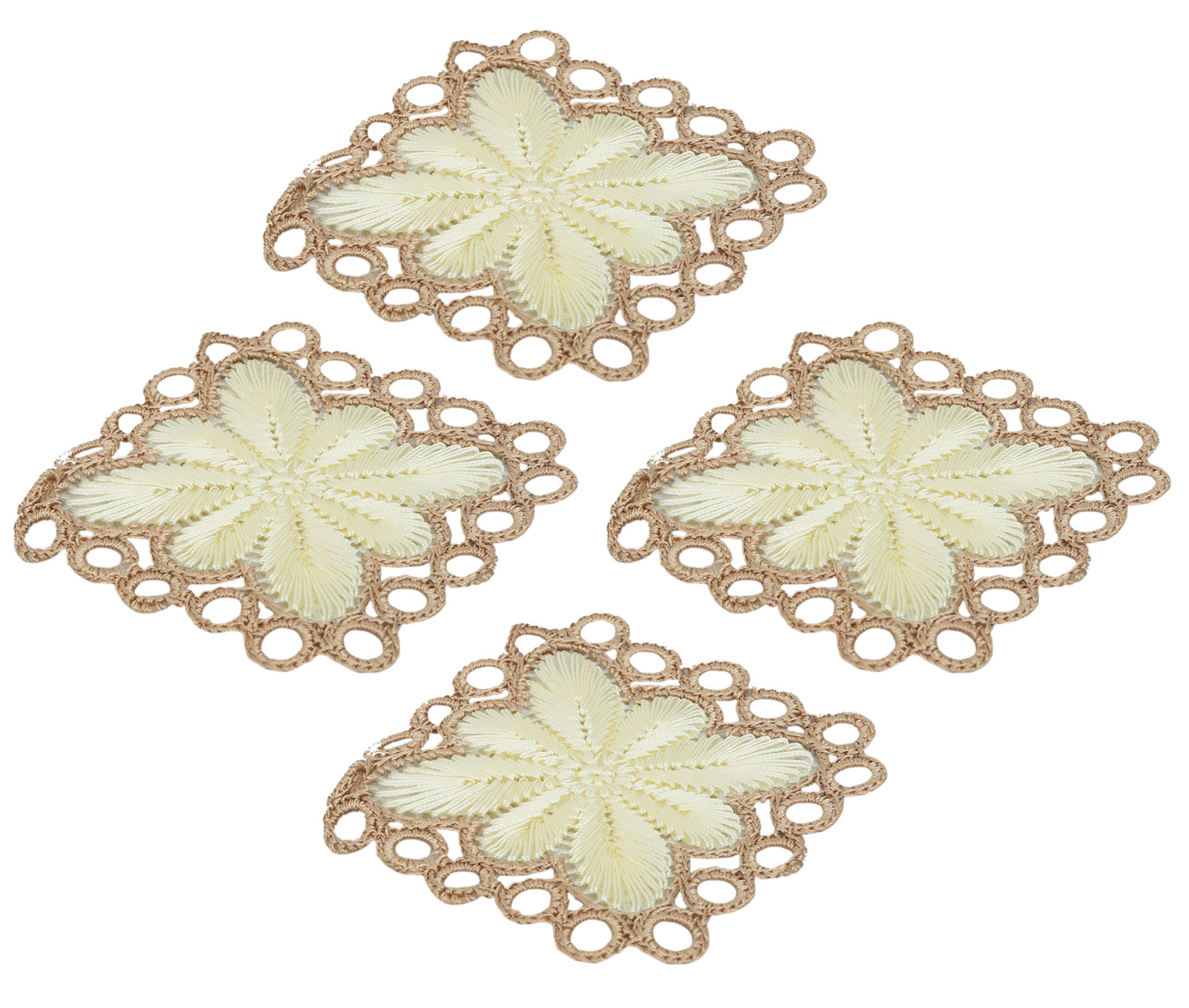 Kuber Industries Flower Design Handmade Square Cotton Coaster For Kinds of Mugs and Cups,(Cream)