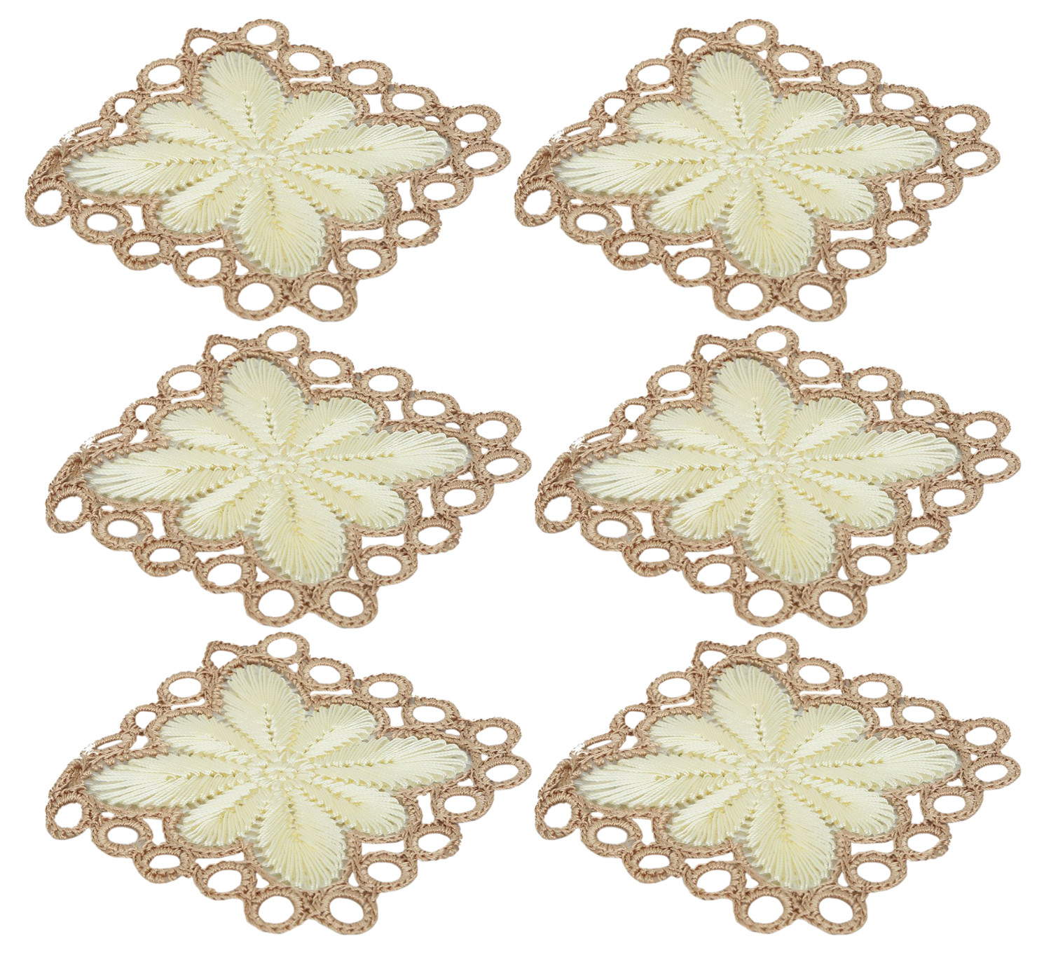 Kuber Industries Flower Design Handmade Square Cotton Coaster For Kinds of Mugs and Cups,(Cream)