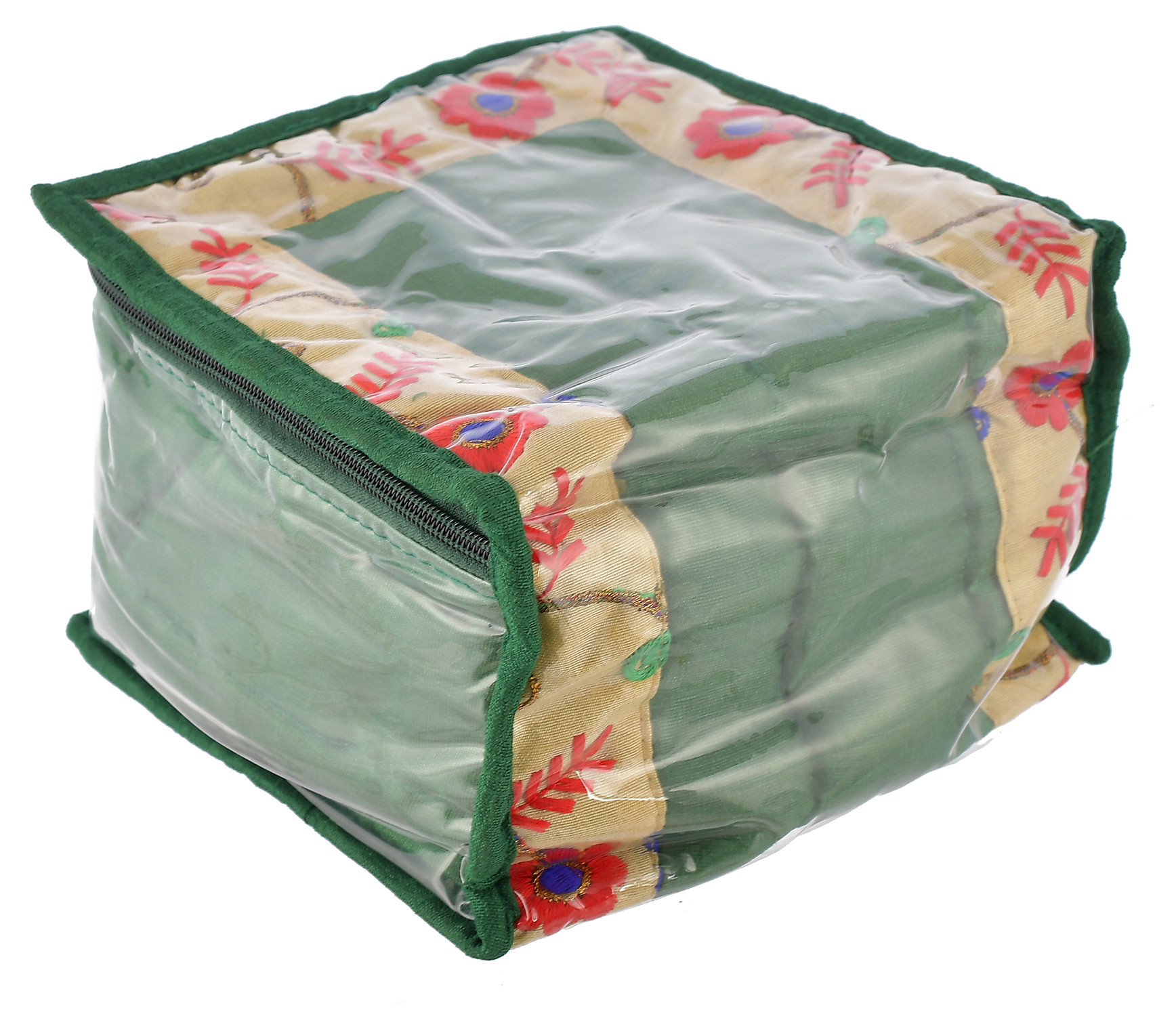 Kuber Industries Flower Design Laminated PVC Multipurpose Jewellery Organizer With 10 Tranasparent Pouches (Green)-HS43KUBMART25841
