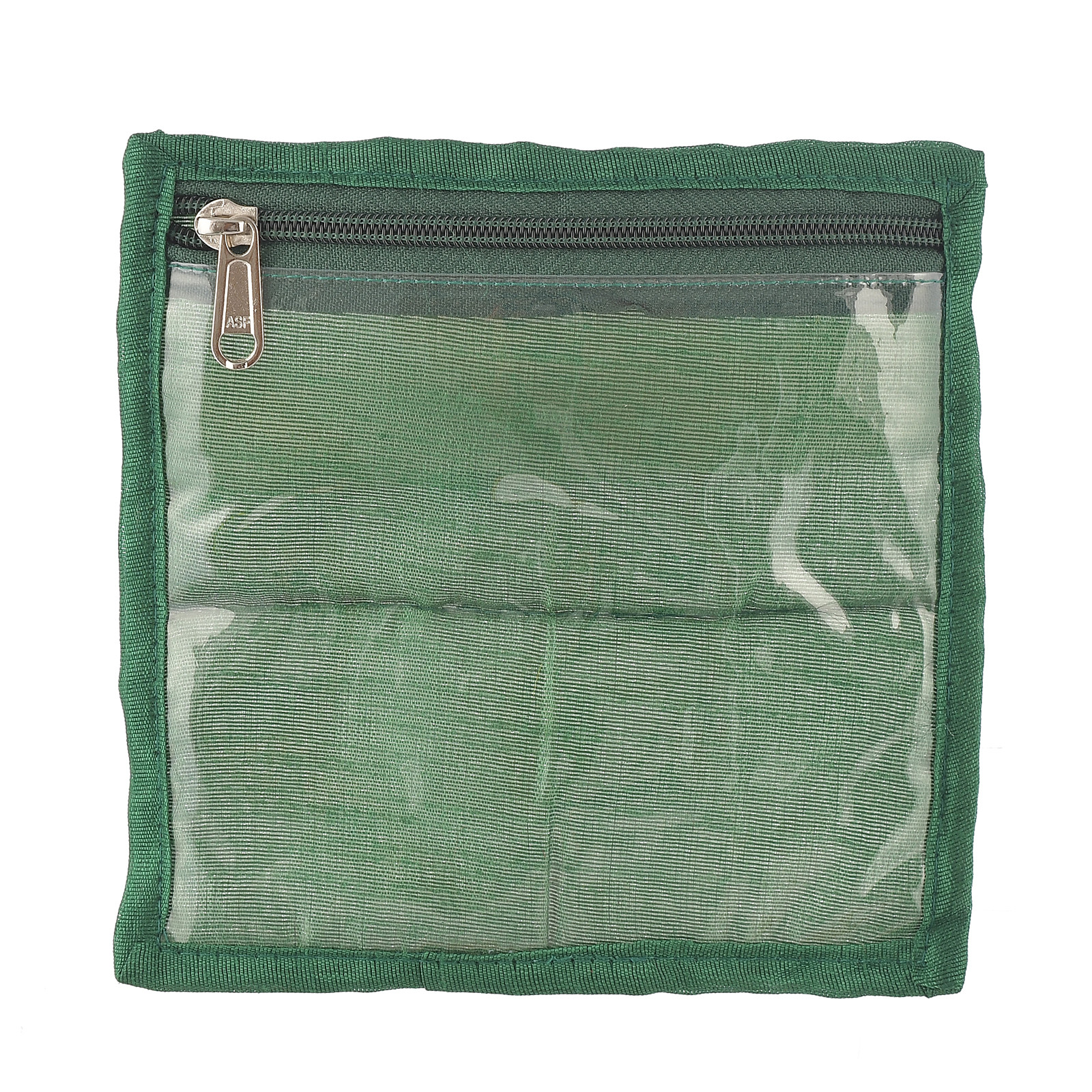Kuber Industries Flower Design Laminated PVC Multipurpose Jewellery Organizer With 10 Tranasparent Pouches (Green)-HS43KUBMART25841
