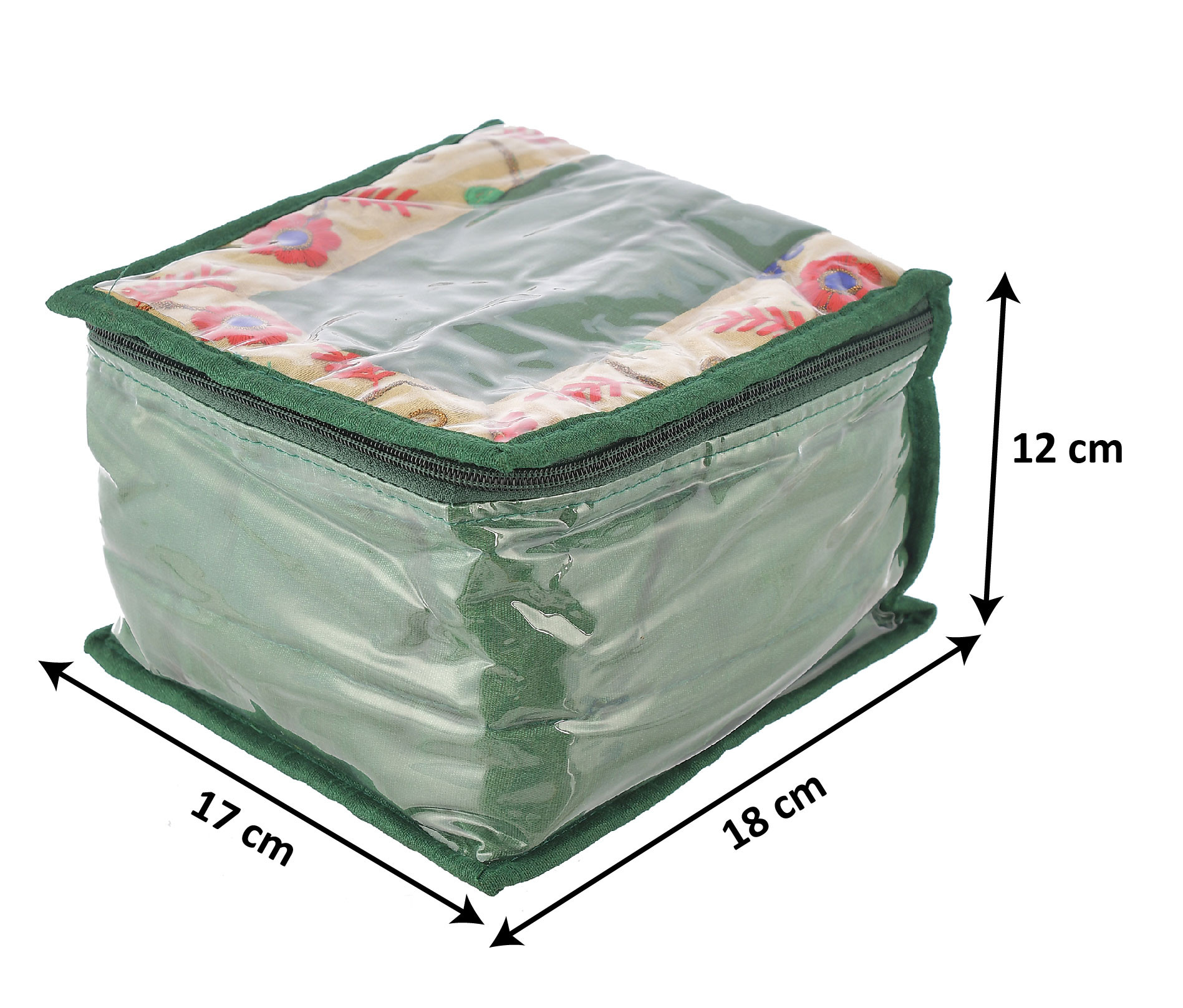Kuber Industries Flower Design Laminated PVC Multipurpose Jewellery Organizer With 10 Tranasparent Pouches (Green)-HS43KUBMART25841