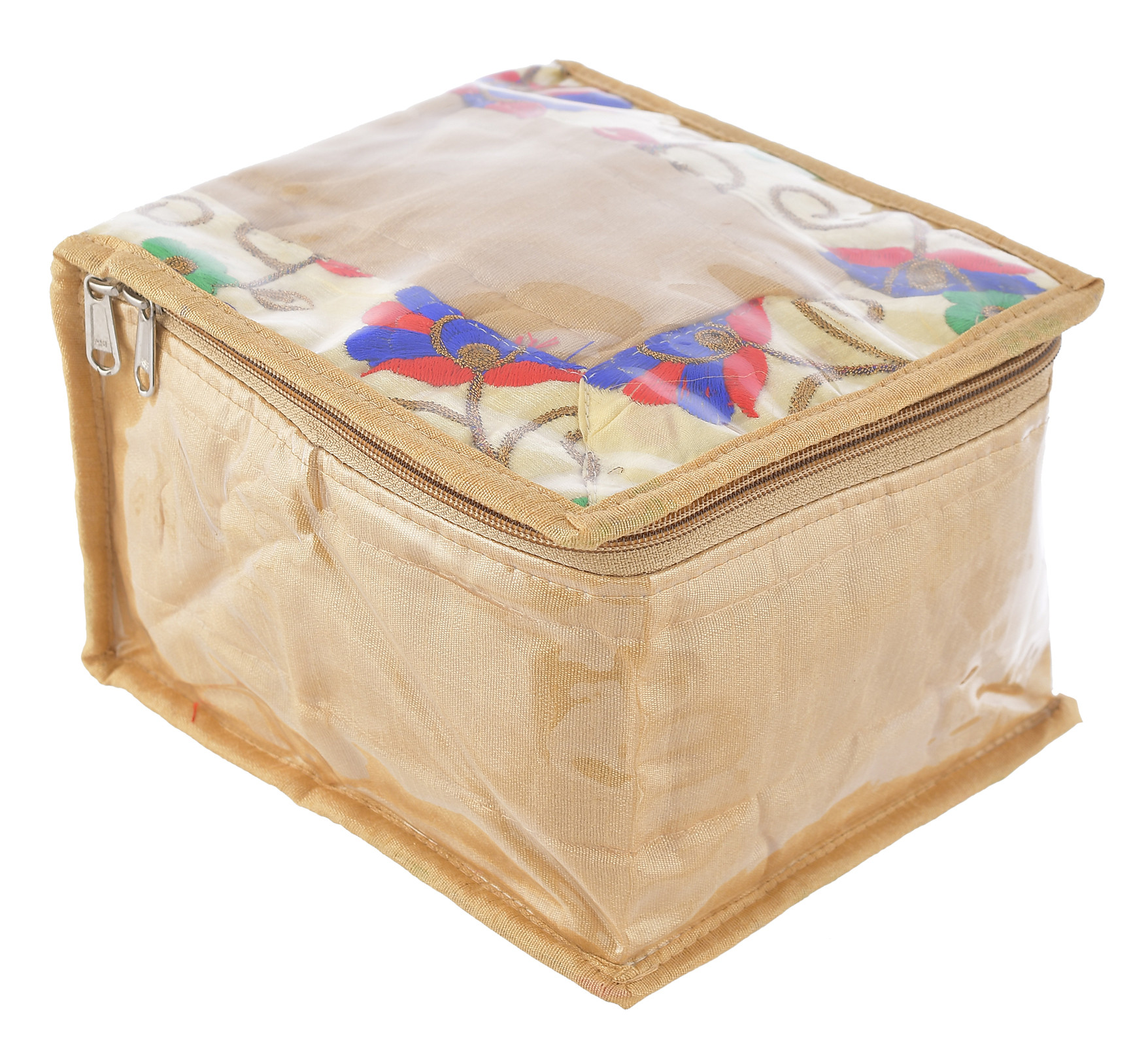 Kuber Industries Flower Design Laminated PVC Multipurpose Jewellery Organizer With 10 Tranasparent Pouches (Gold)-HS43KUBMART25845