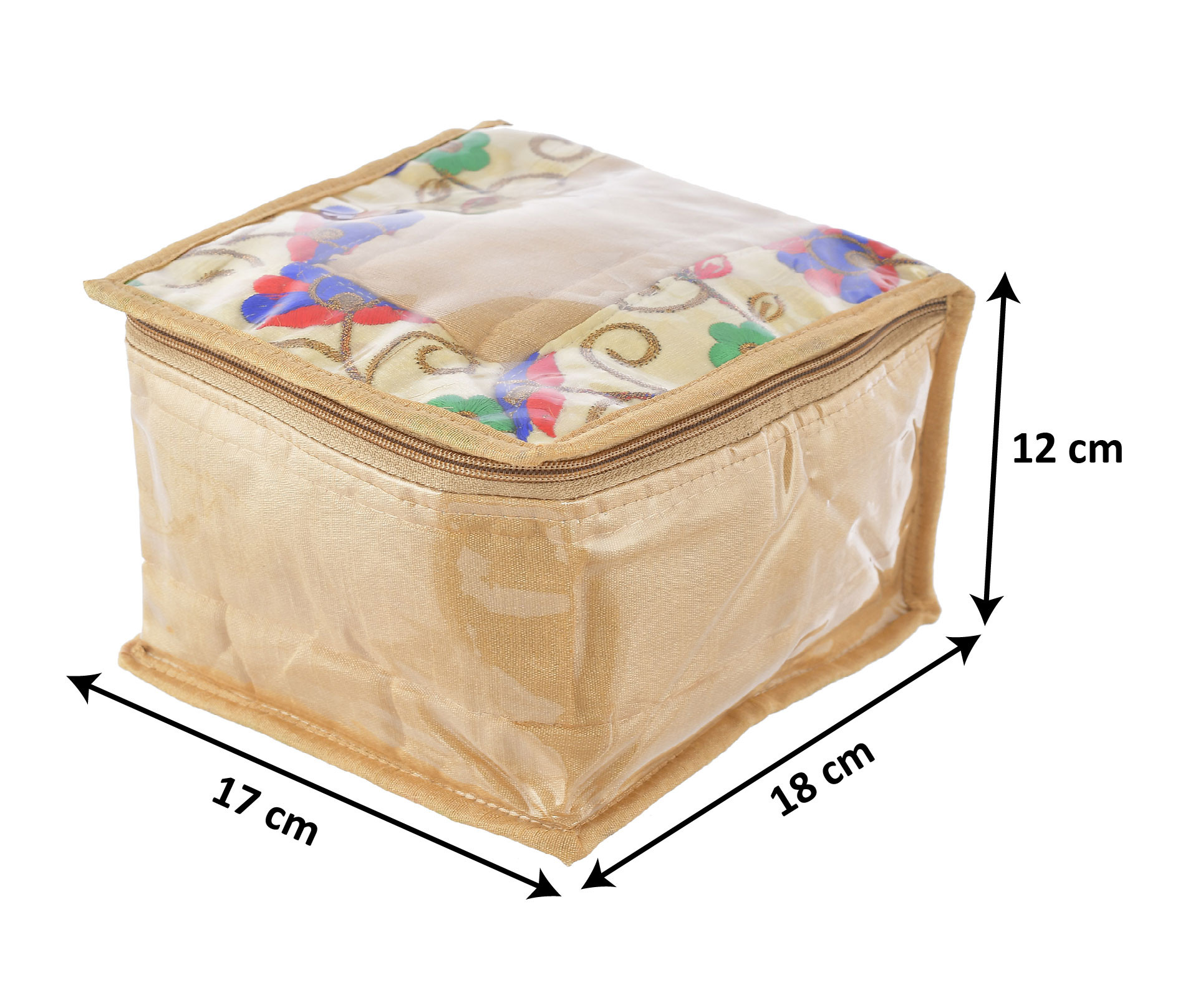 Kuber Industries Flower Design Laminated PVC Multipurpose Jewellery Organizer With 10 Tranasparent Pouches (Gold)-HS43KUBMART25845