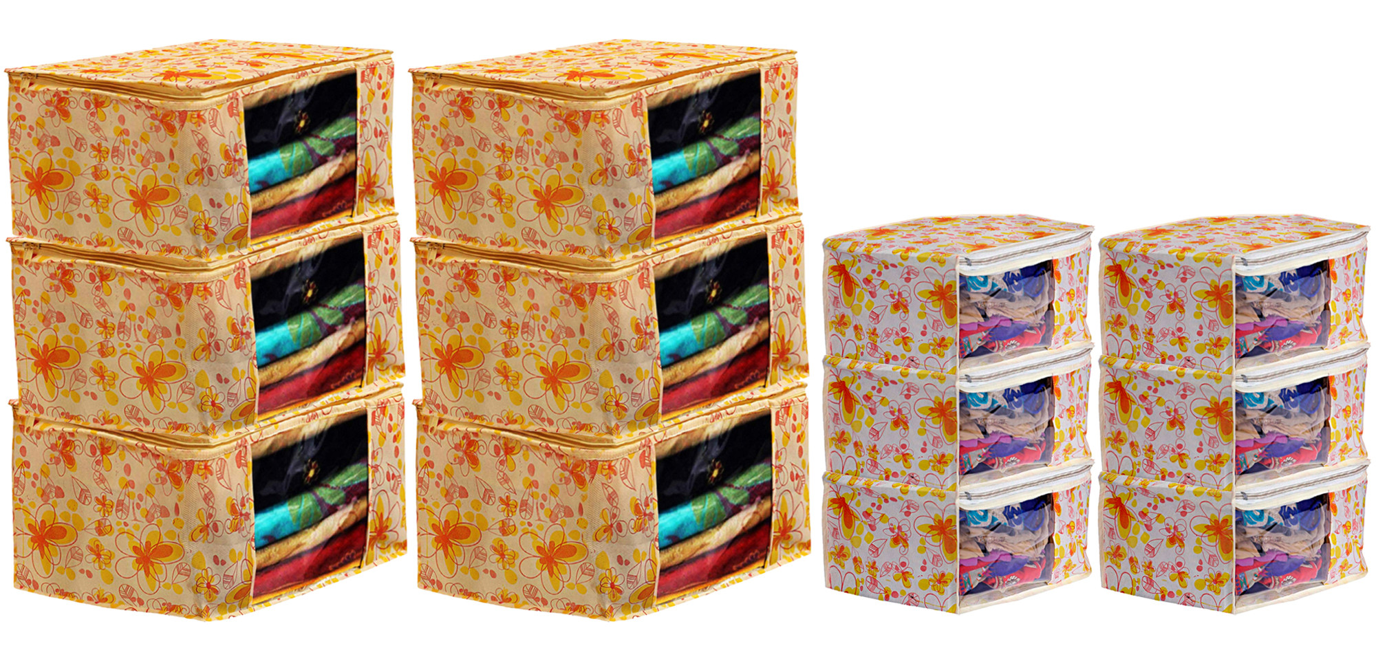 Kuber Industries Flower Design Non Woven Saree Cover/Cloth Wardrobe Organizer And Blouse Cover Combo Set (Ivory & Red) -CTKTC38433