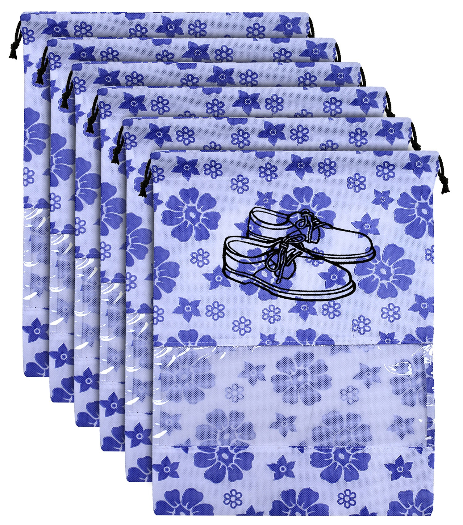 Kuber Industries Flower Design Non Woven Travel Shoe Organizer Space Saving Fabric Storage Bags Organizer (Royal Blue)-KUBMART1036
