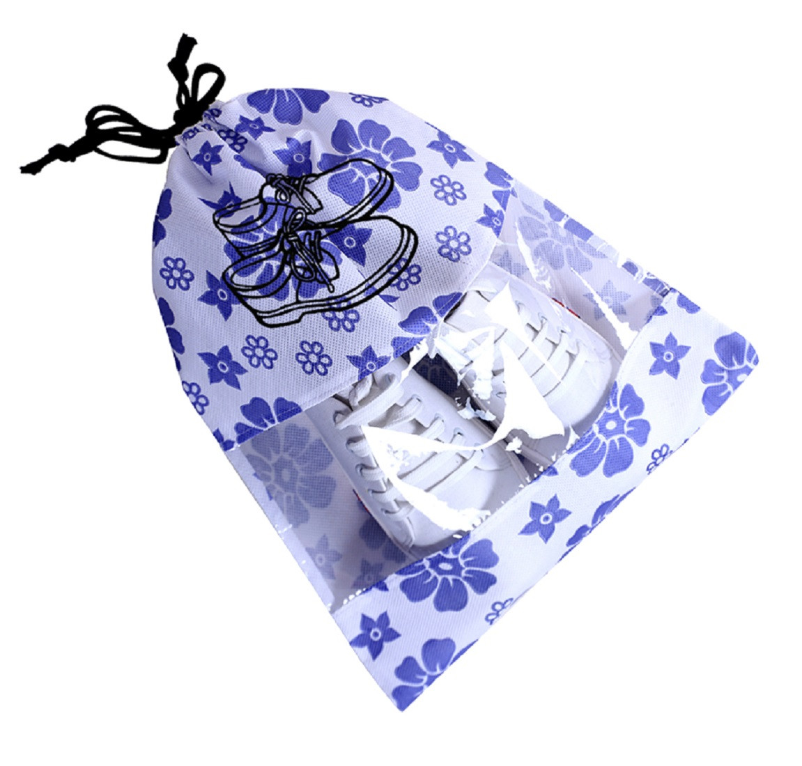 Kuber Industries Flower Design Non Woven Travel Shoe Organizer Space Saving Fabric Storage Bags Organizer (Royal Blue)-KUBMART1036