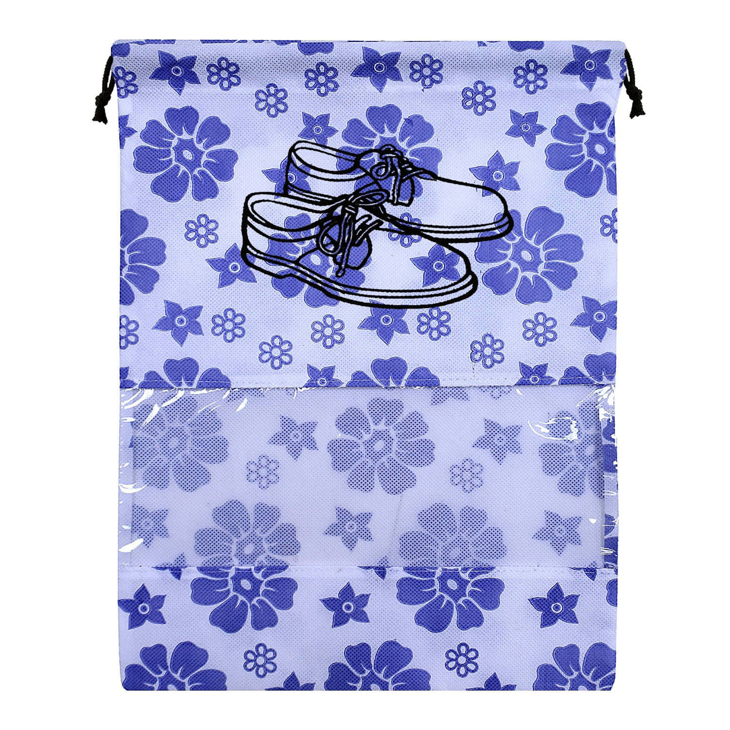 Kuber Industries Flower Design Non Woven Travel Shoe Organizer Space Saving Fabric Storage Bags Organizer (Royal Blue)-KUBMART1036