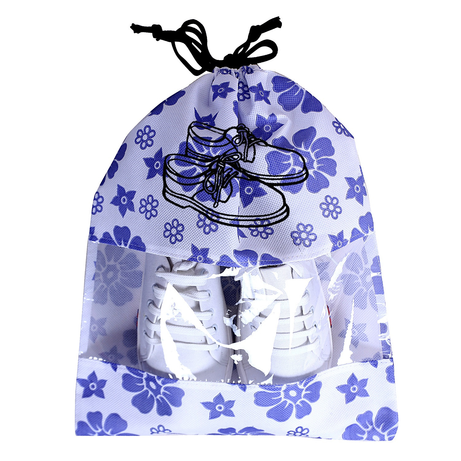 Kuber Industries Flower Design Non Woven Travel Shoe Organizer Space Saving Fabric Storage Bags Organizer (Royal Blue)-KUBMART1036