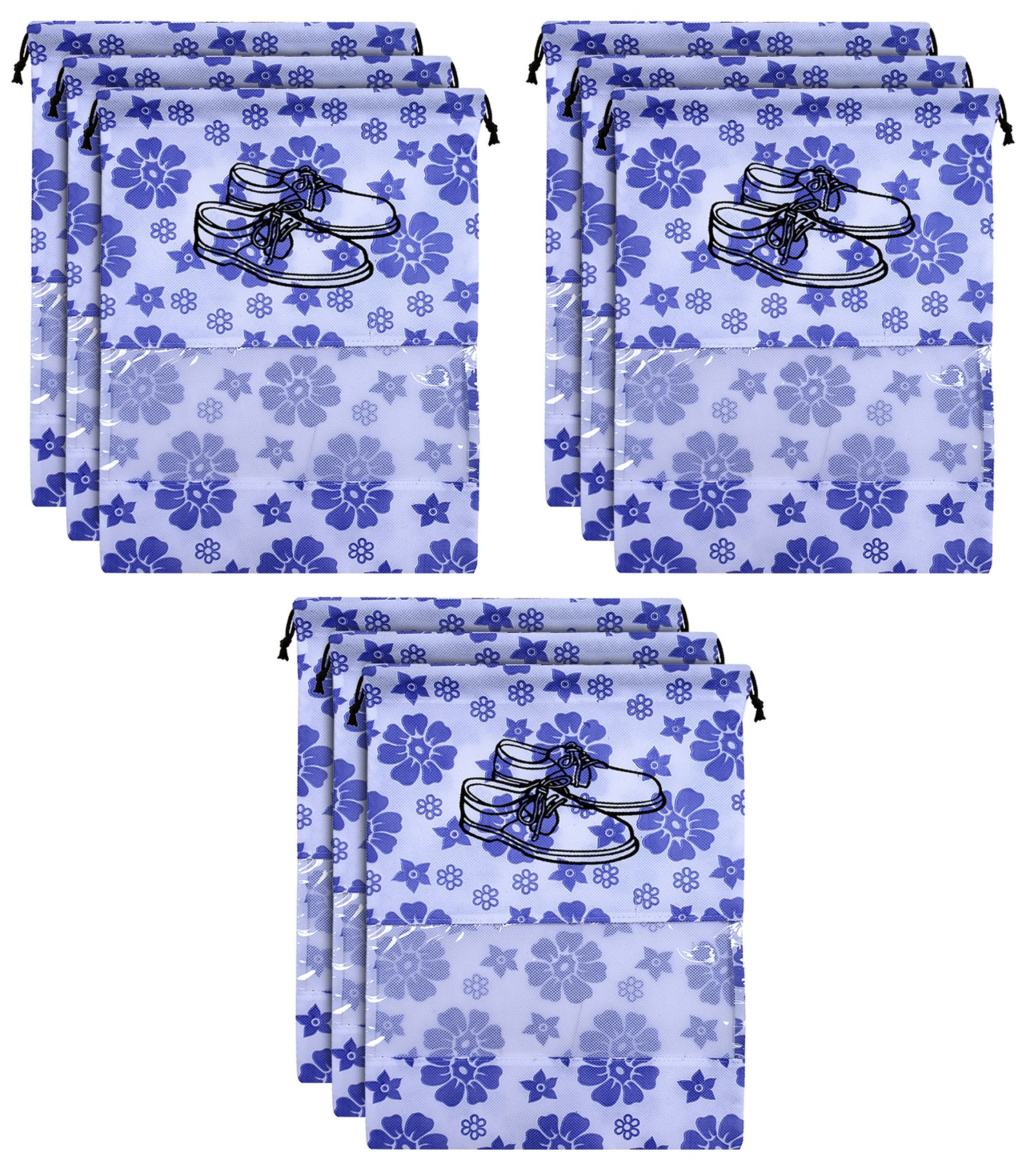 Kuber Industries Flower Design Non Woven Travel Shoe Organizer Space Saving Fabric Storage Bags Organizer (Royal Blue)-KUBMART1036