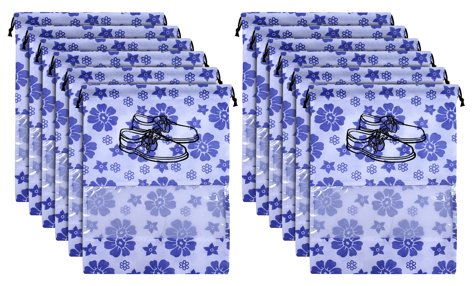 Kuber Industries Flower Design Non Woven Travel Shoe Organizer Space Saving Fabric Storage Bags Organizer (Royal Blue)-KUBMART1036