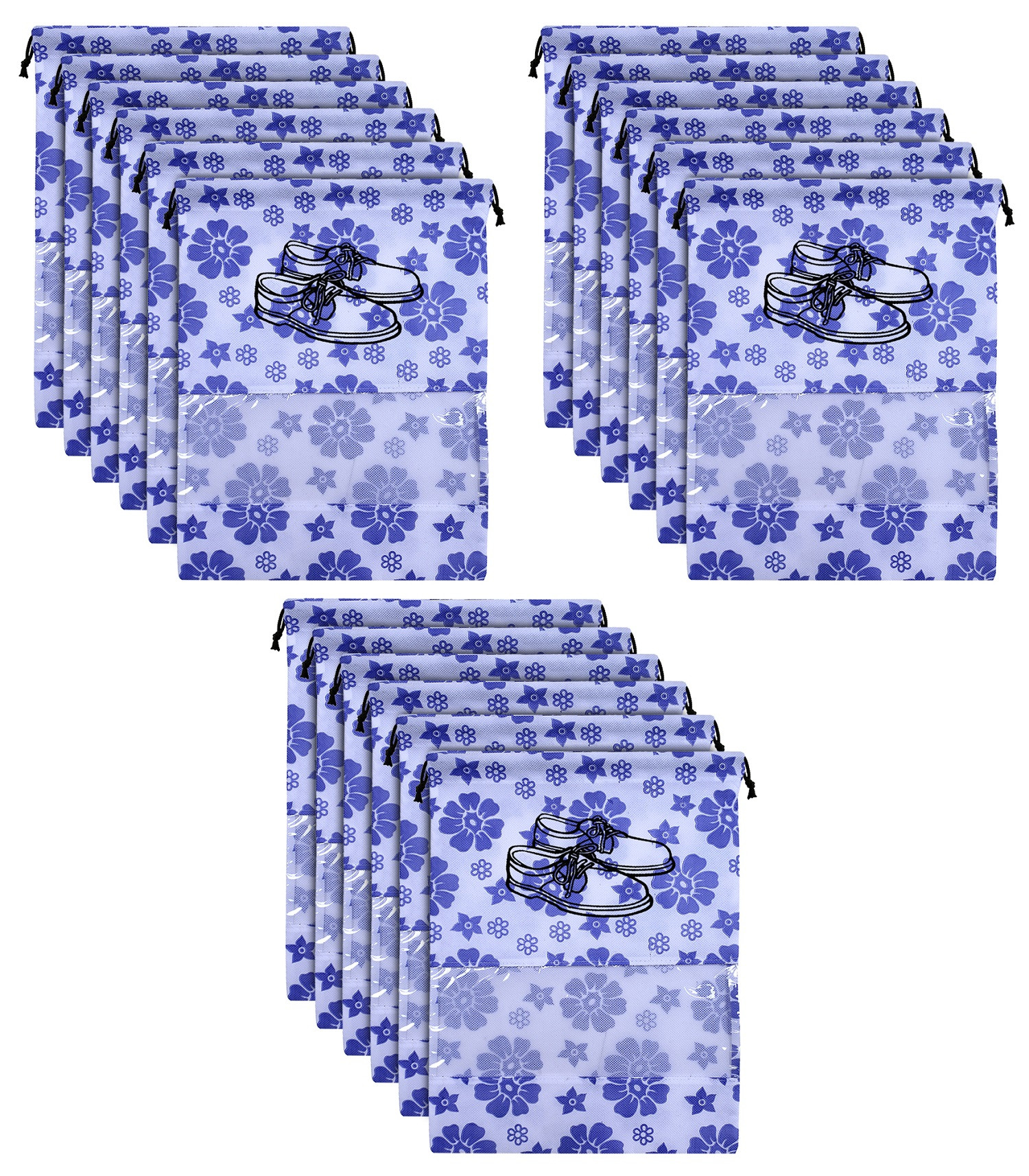 Kuber Industries Flower Design Non Woven Travel Shoe Organizer Space Saving Fabric Storage Bags Organizer (Royal Blue)-KUBMART1036