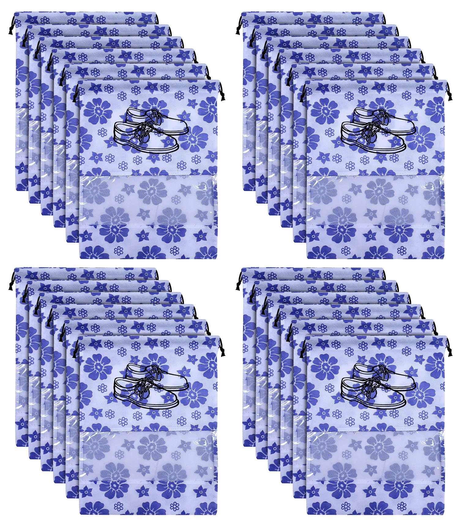 Kuber Industries Flower Design Non Woven Travel Shoe Organizer Space Saving Fabric Storage Bags Organizer (Royal Blue)-KUBMART1036