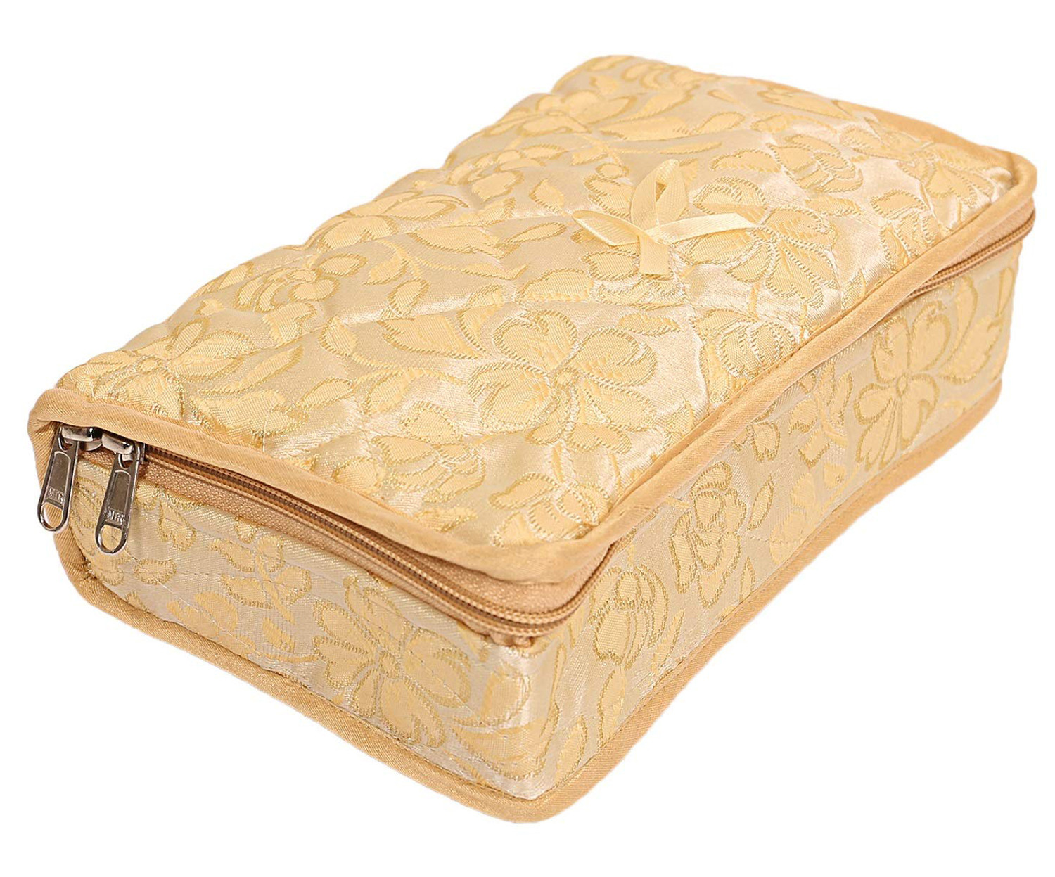 Kuber Industries Flower Design Portable Jewellery Organizer With 4 Tranasparent Pockets For Keeps Your Jewellery,Earrings, Necklaces Organized And Secure (Cream)-HS_38_KUBMART21149