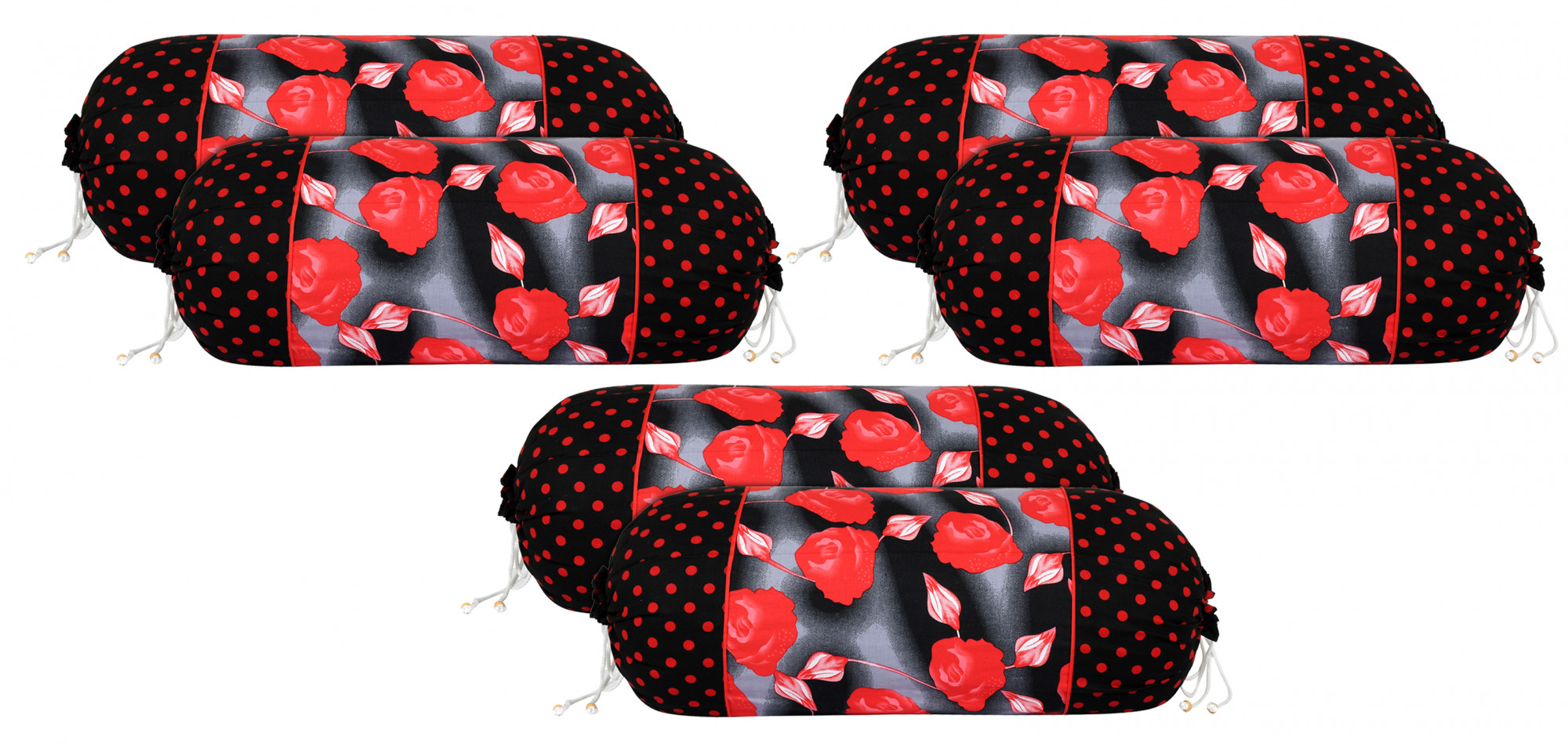 Kuber Industries Flower Design Premium Cotton Bolster Covers, 16 x 30 inch,(Black)