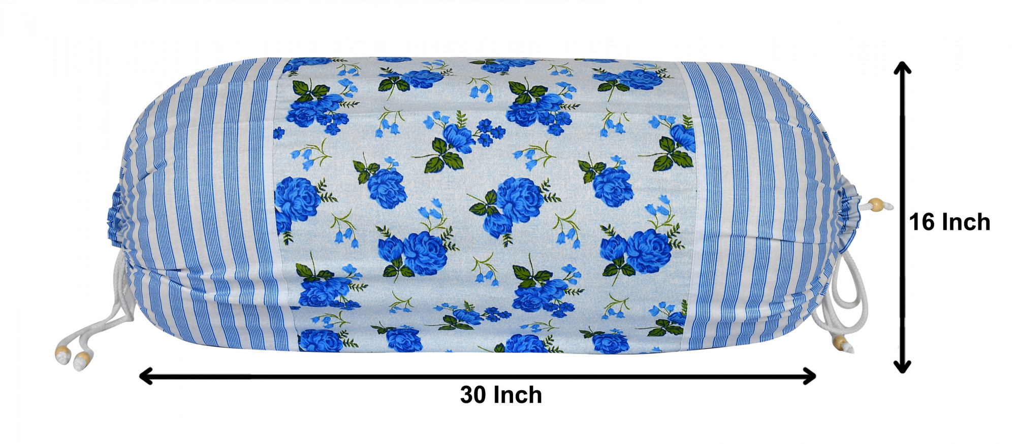 Kuber Industries Flower Design Premium Cotton Bolster Covers, 16 x 30 inch,(Blue)