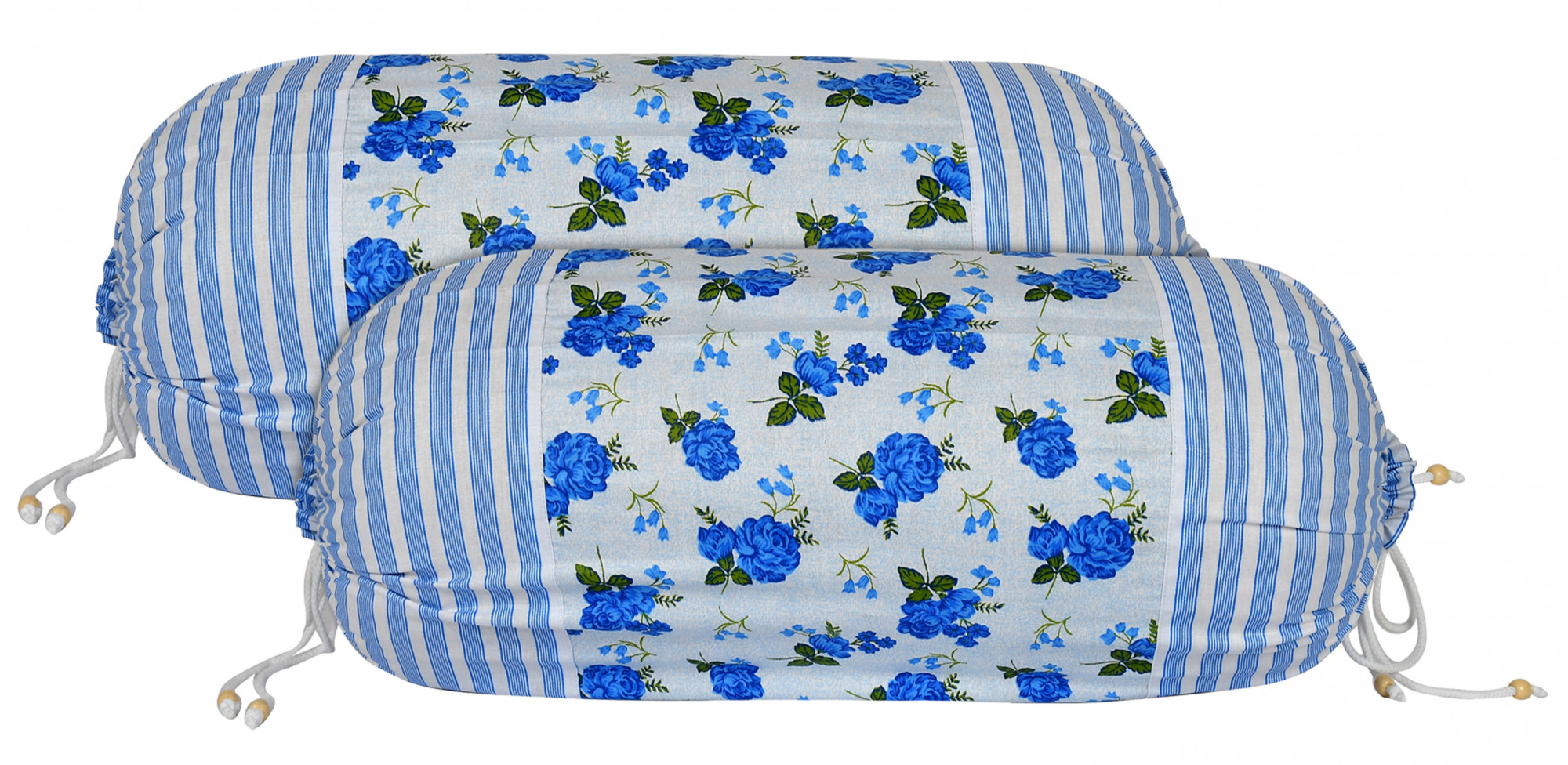 Kuber Industries Flower Design Premium Cotton Bolster Covers, 16 x 30 inch,(Blue)