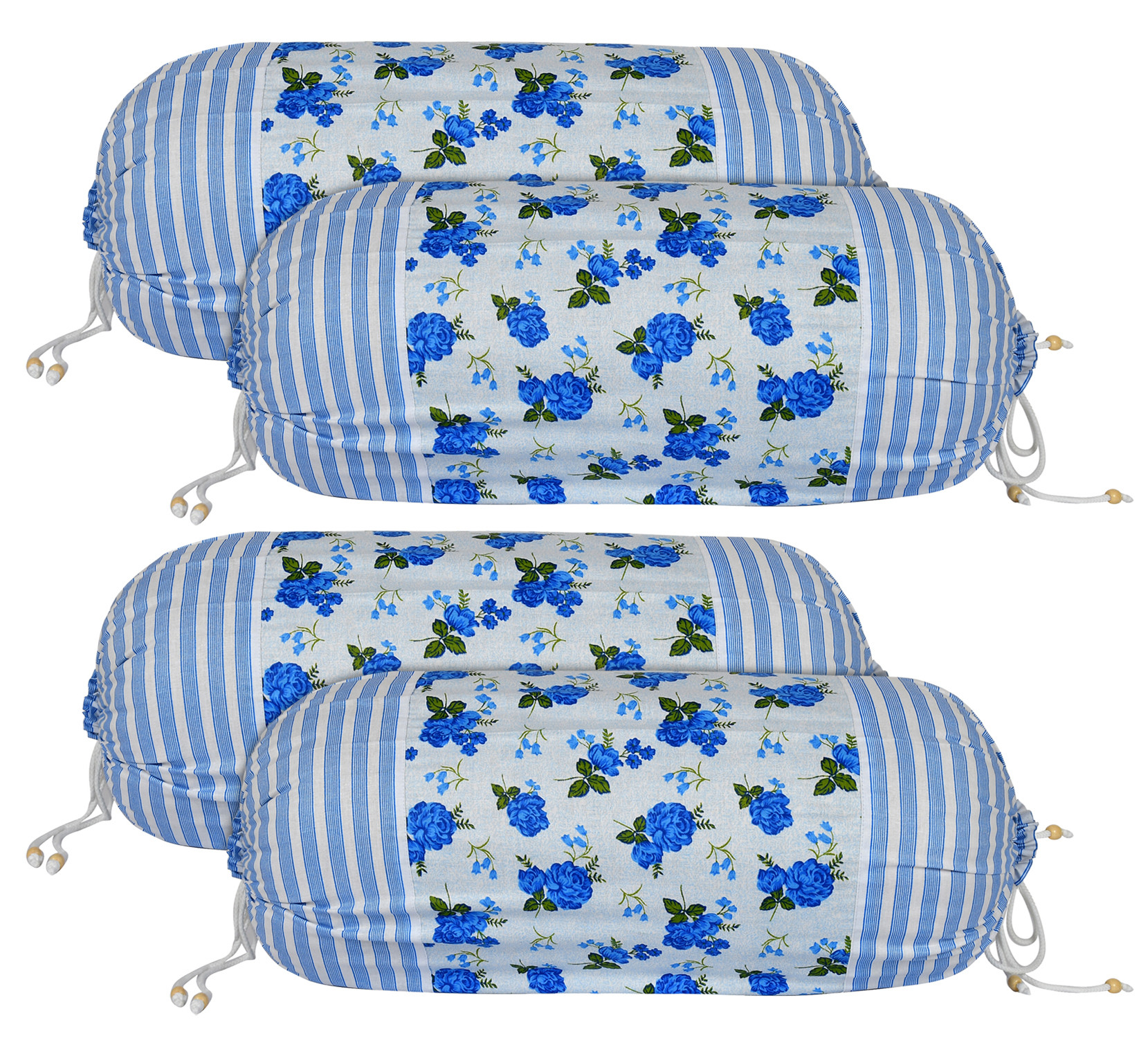 Kuber Industries Flower Design Premium Cotton Bolster Covers, 16 x 30 inch,(Blue)
