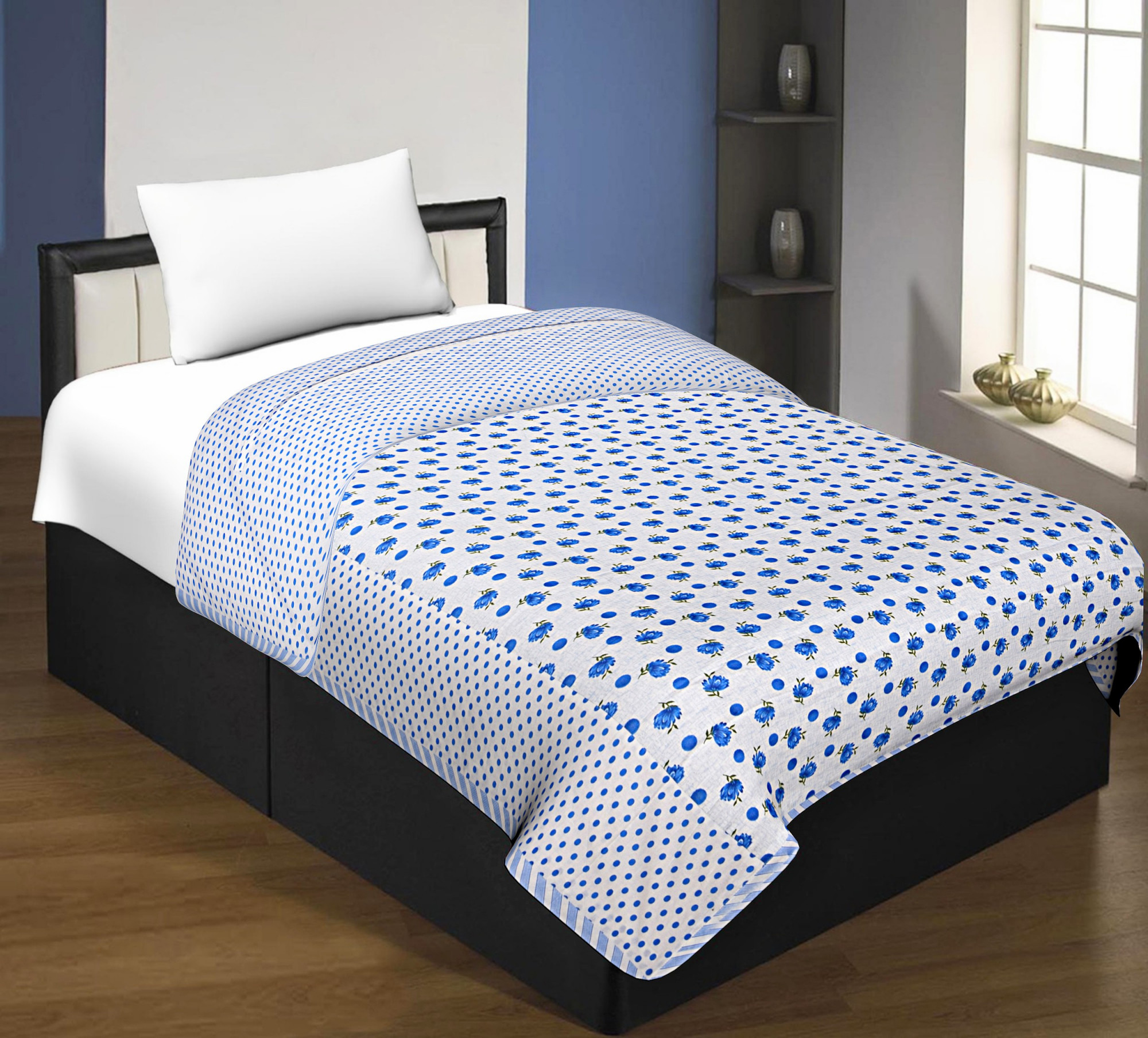Kuber Industries Flower Design Pure Cotton Soft Light Weight  All Season Single Bed Top  Sheet, Summer Quilt, Cotton Blanket,Dohar, Chadar (Blue)-HS_38_KUBMART21117