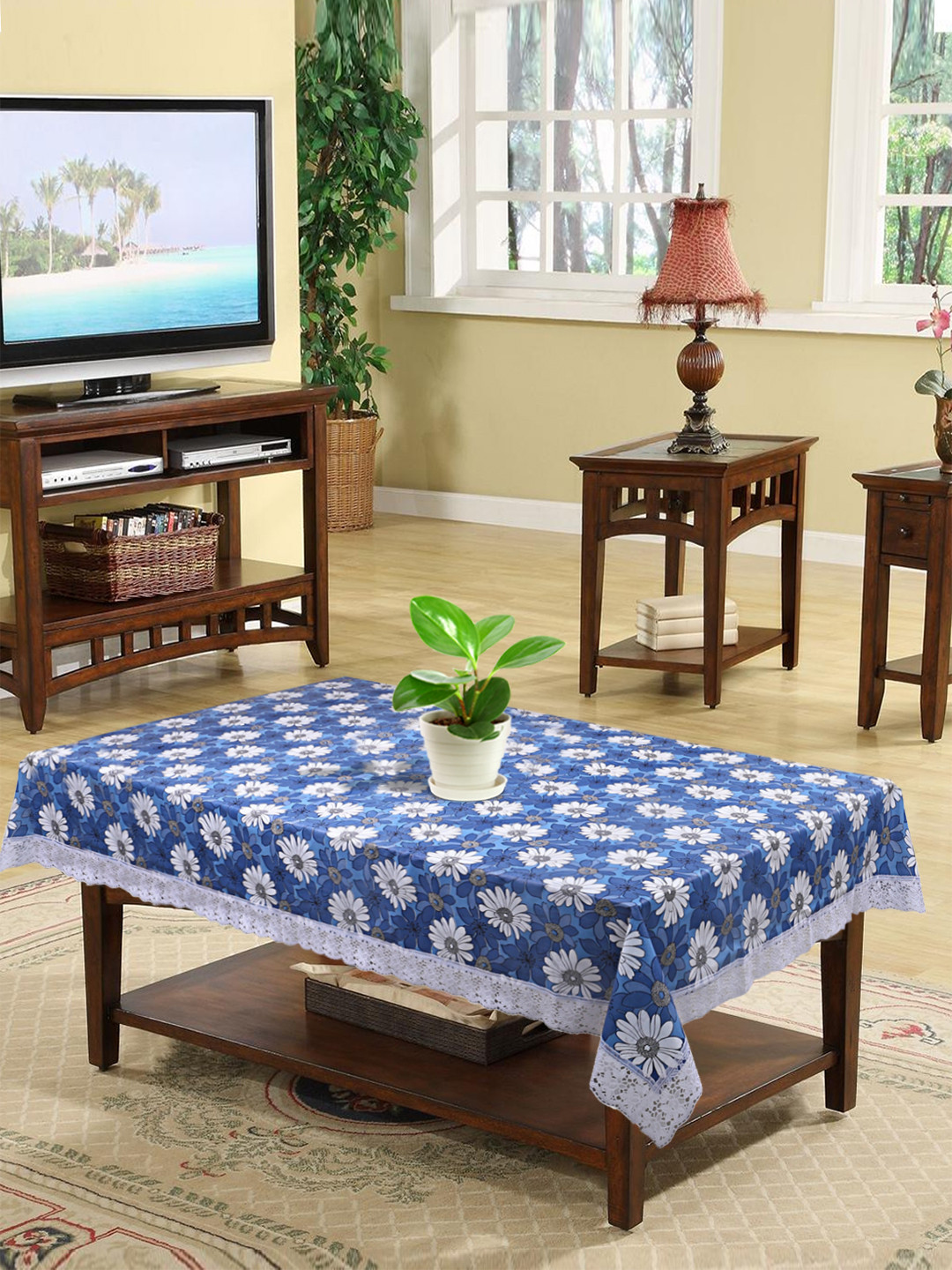 Kuber Industries Flower Design PVC 4 Seater Center Table Cover 40