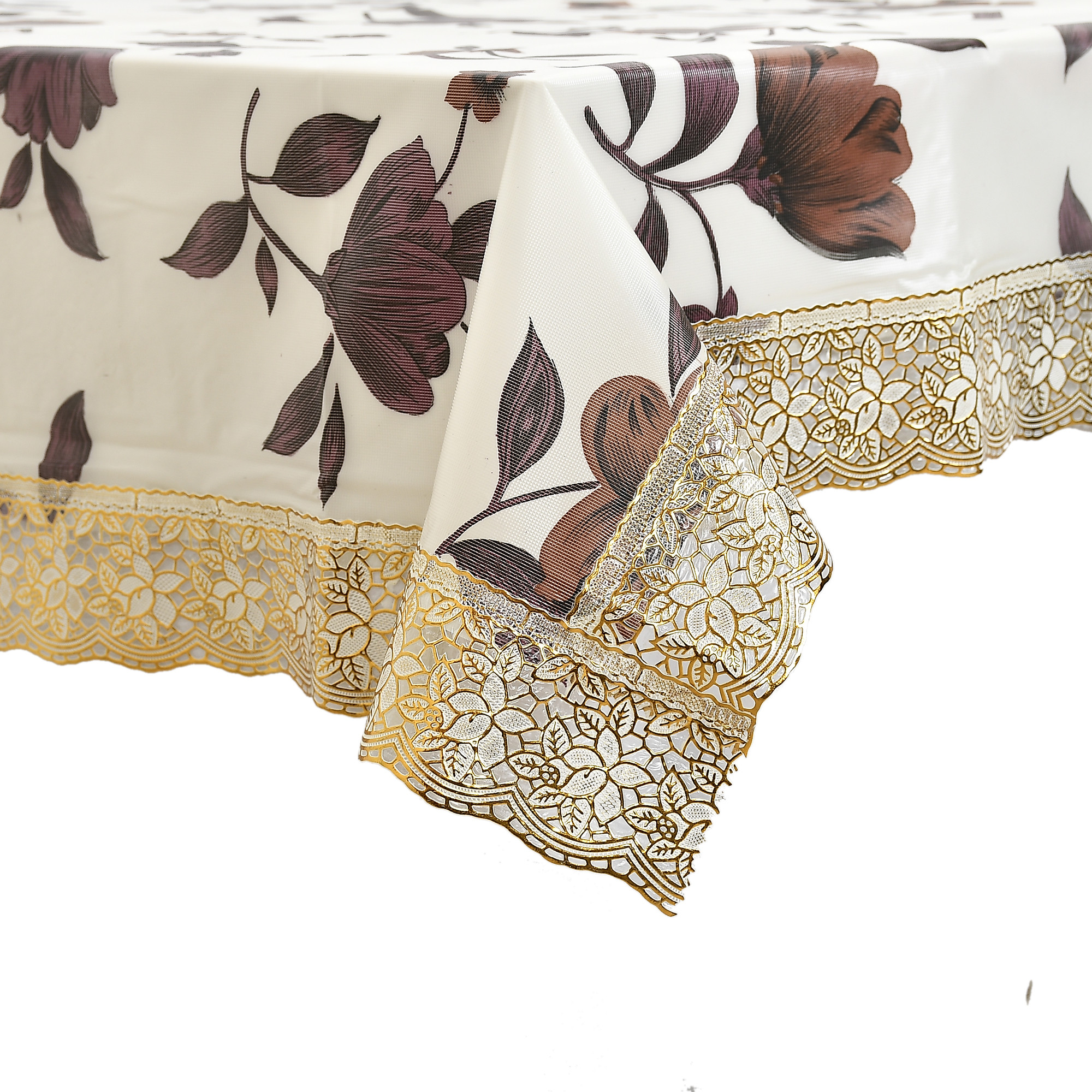 Kuber Industries Flower Design PVC 4 Seater Center Table Cover 40