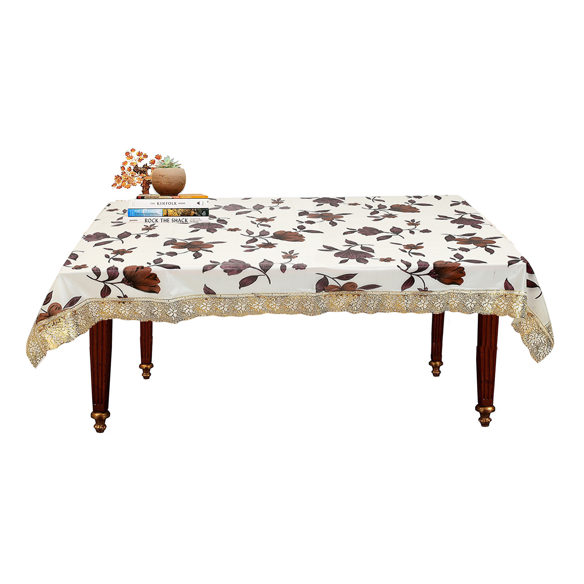 Kuber Industries Flower Design PVC 4 Seater Center Table Cover 40