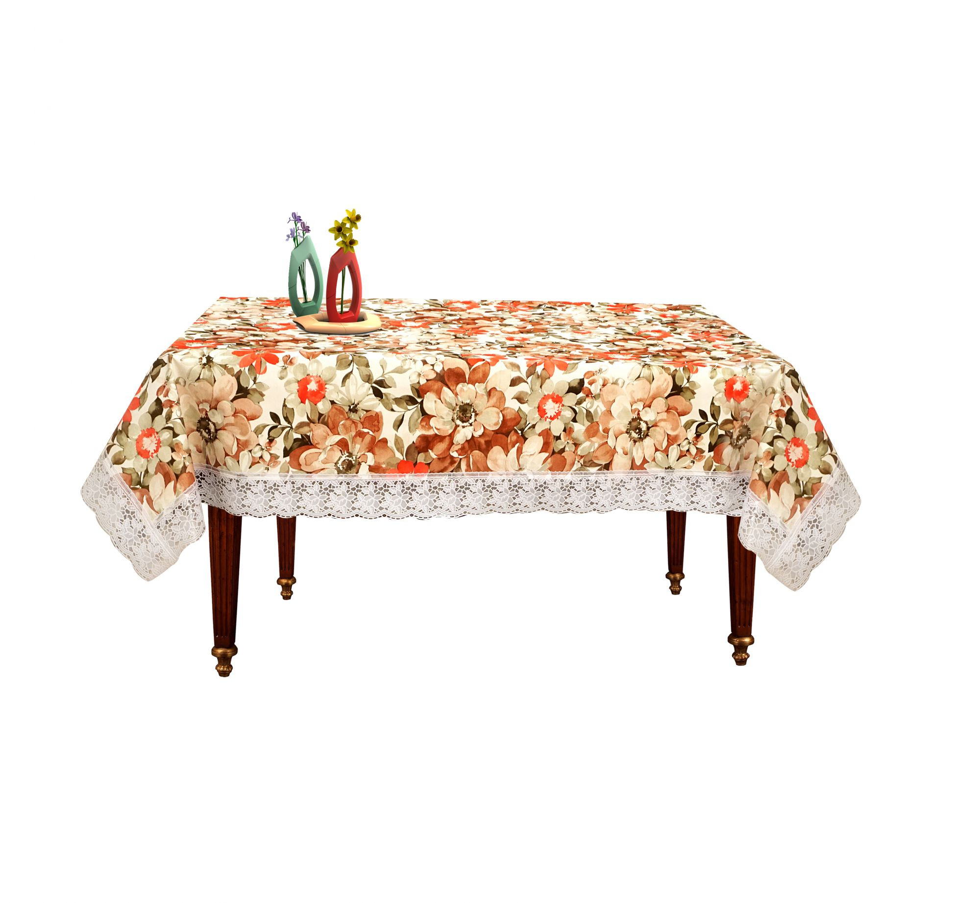 Kuber Industries Flower Design PVC 4 Seater Center Table Cover 40