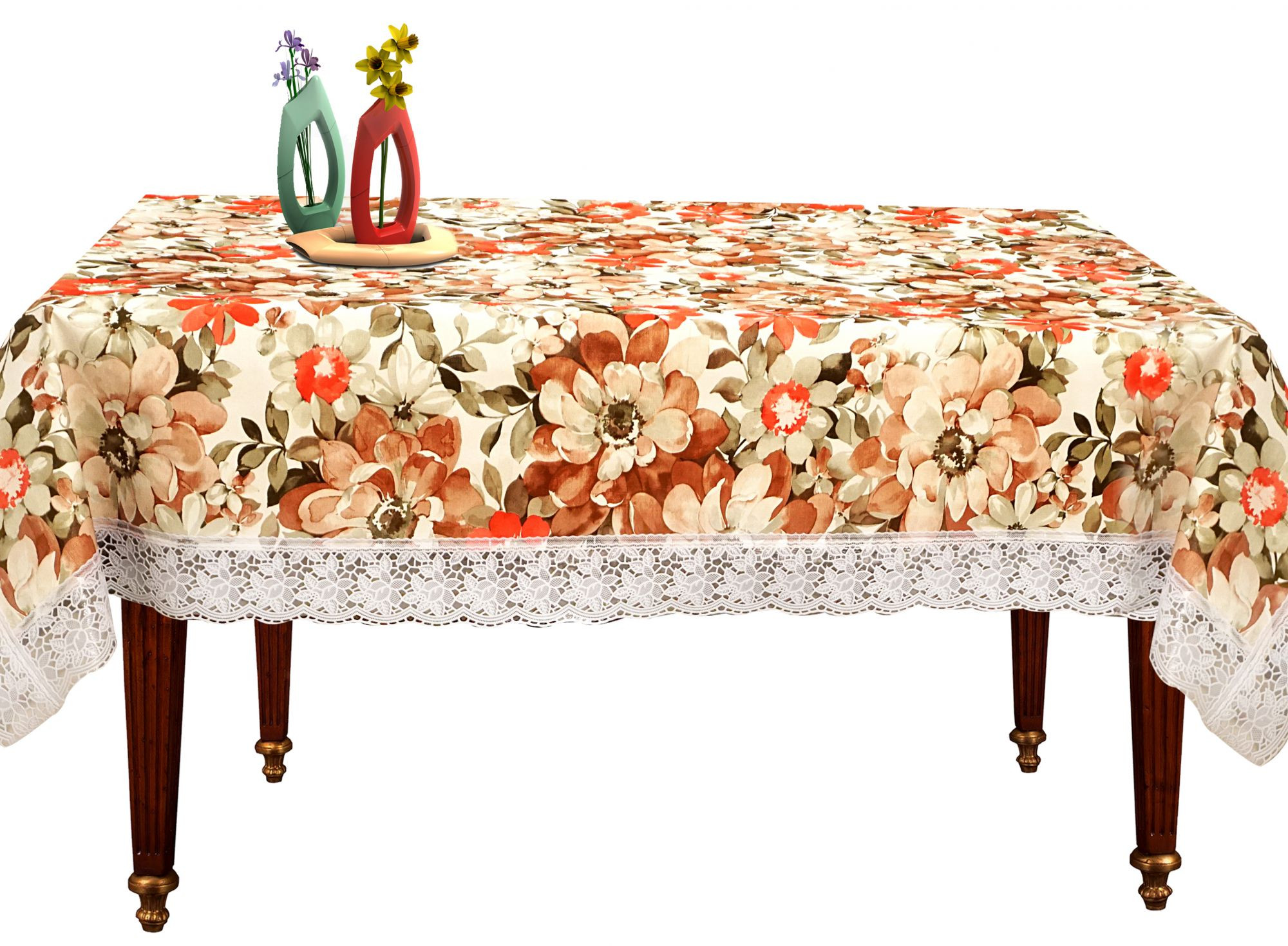 Kuber Industries Flower Design PVC 4 Seater Center Table Cover 40