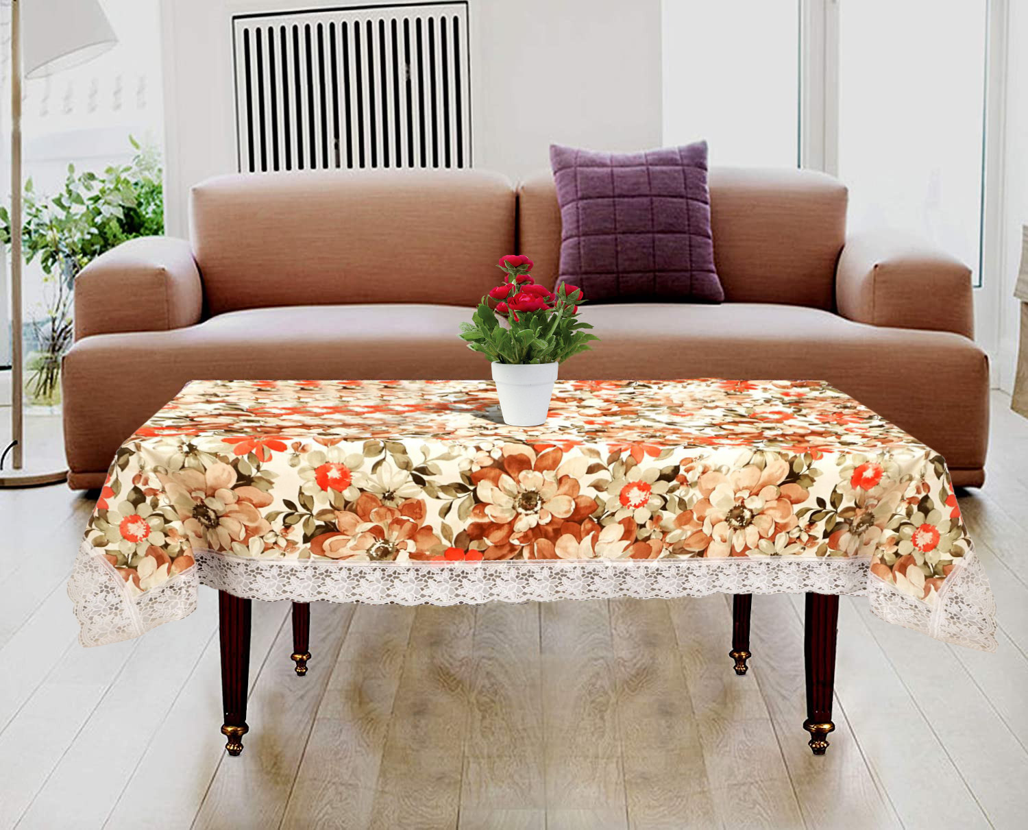 Kuber Industries Flower Design PVC 4 Seater Center Table Cover 40