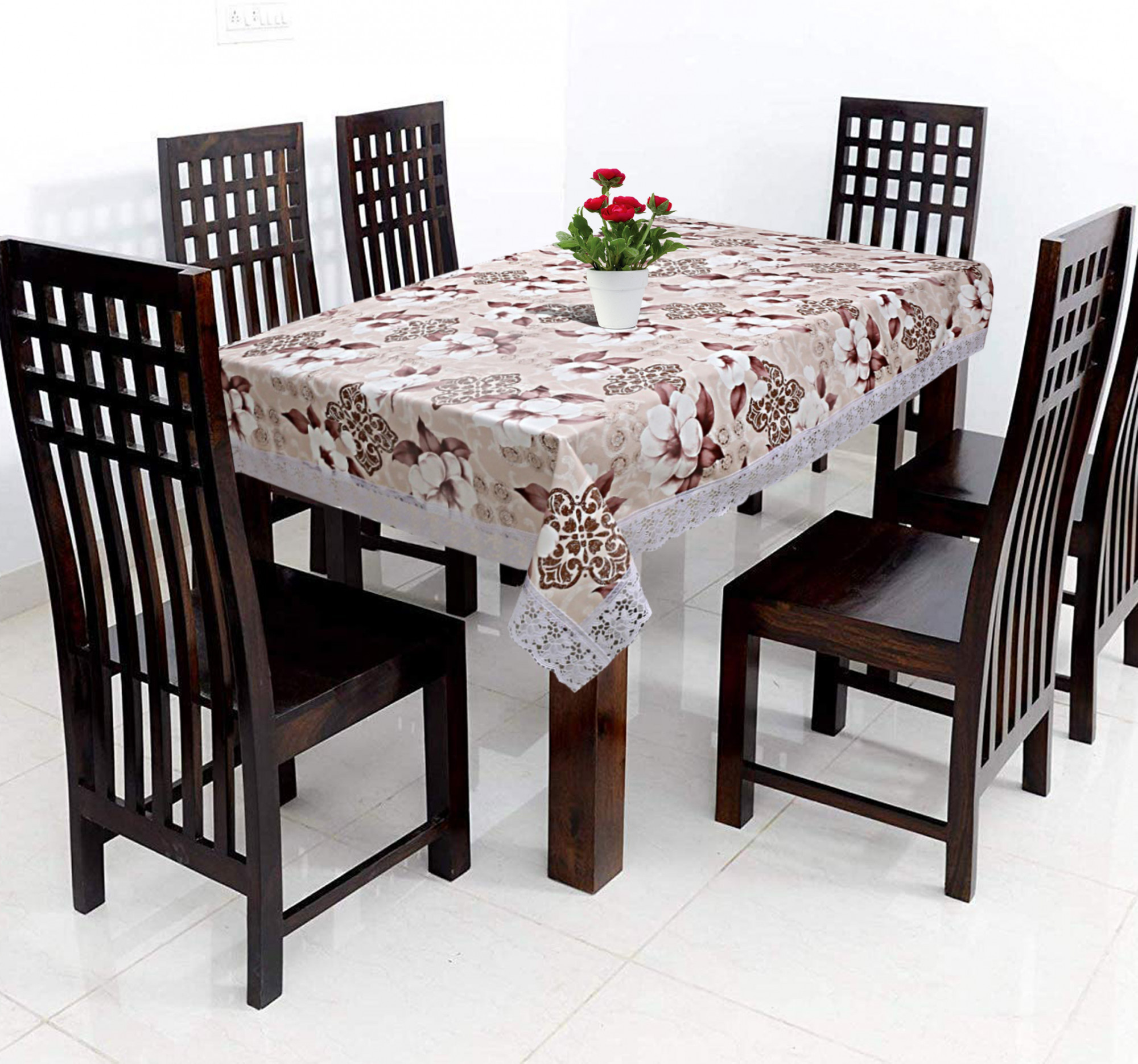 Kuber Industries Flower Design PVC 6 Seater Dining Table Cover 60x 90 Brown