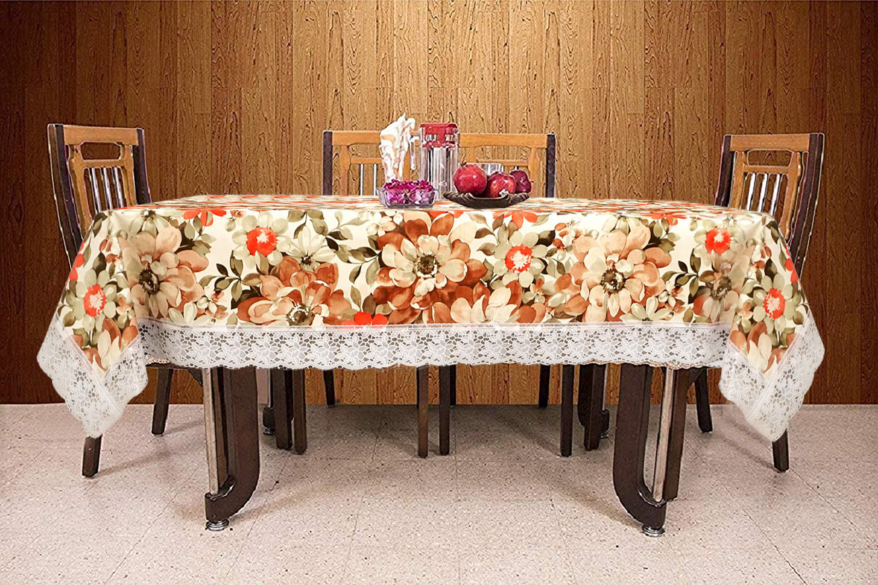 Kuber Industries Flower Design PVC 6 Seater Dining Table Cover 60