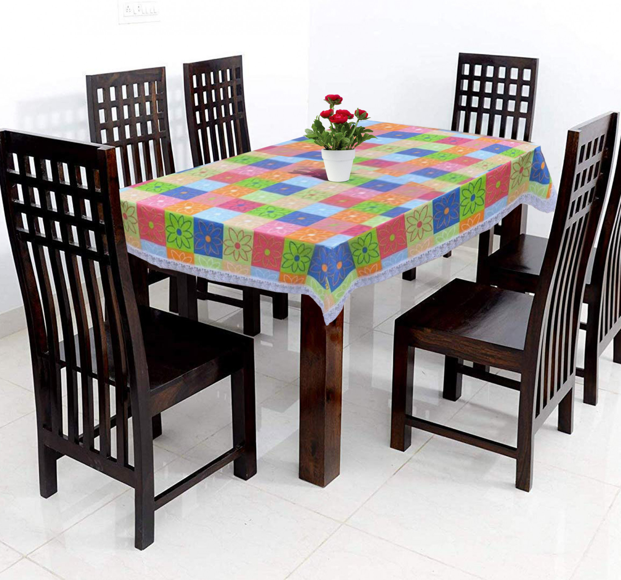 Kuber Industries Flower Design PVC 6 Seater Dining Table Cover 60