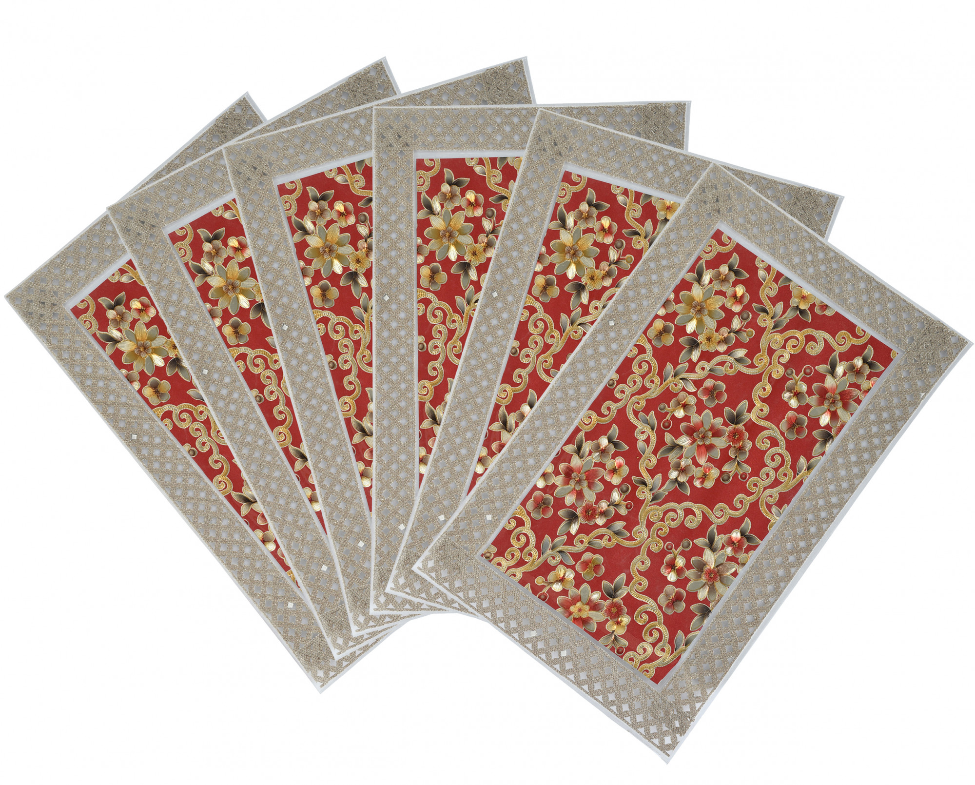 Kuber Industries Flower Design PVC Dining Table Placemat Set, Set of 6 (Maroon)