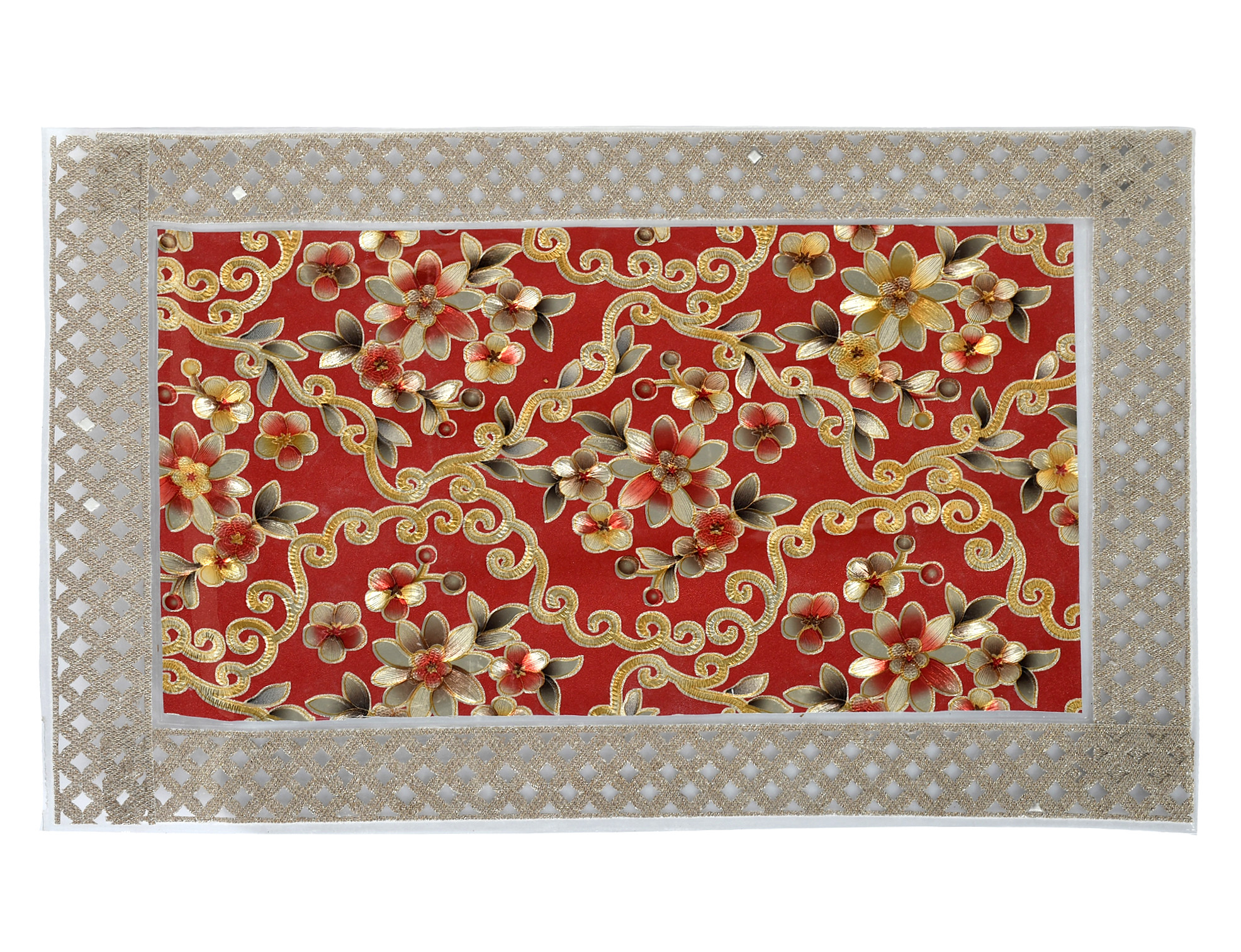 Kuber Industries Flower Design PVC Dining Table Placemat Set, Set of 6 (Maroon)