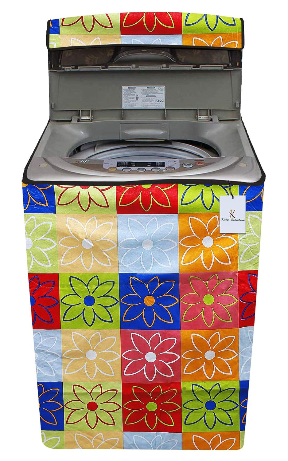 Kuber Industries Flower Design PVC Top Load Fully Automatic Washing Machine Cover with Back Hole (Multi) CTKTC33855