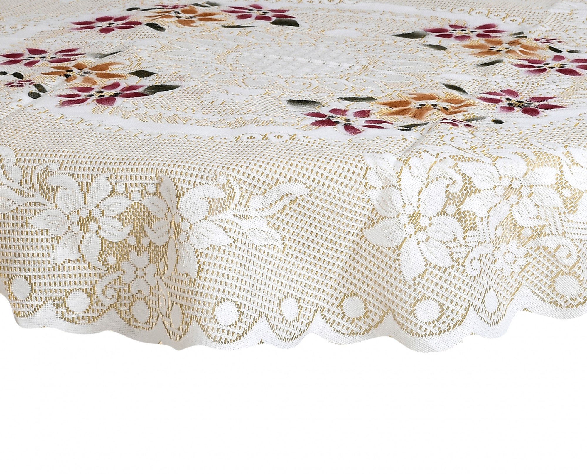 Kuber Industries Flower Design Round Table Cover For Kitchen Dining Room Restaurant Party Decoration (Cream)