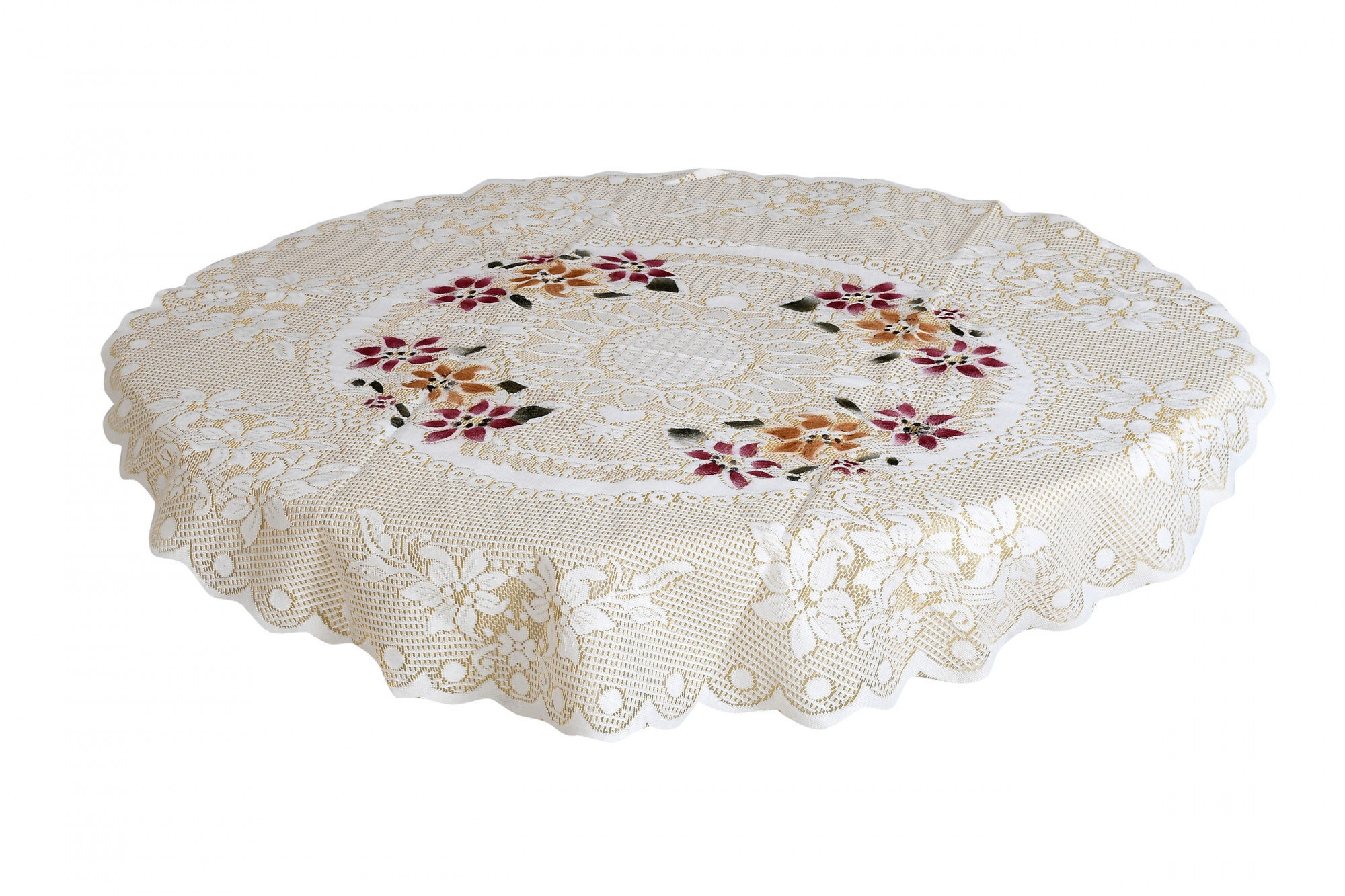 Kuber Industries Flower Design Round Table Cover For Kitchen Dining Room Restaurant Party Decoration (Cream)