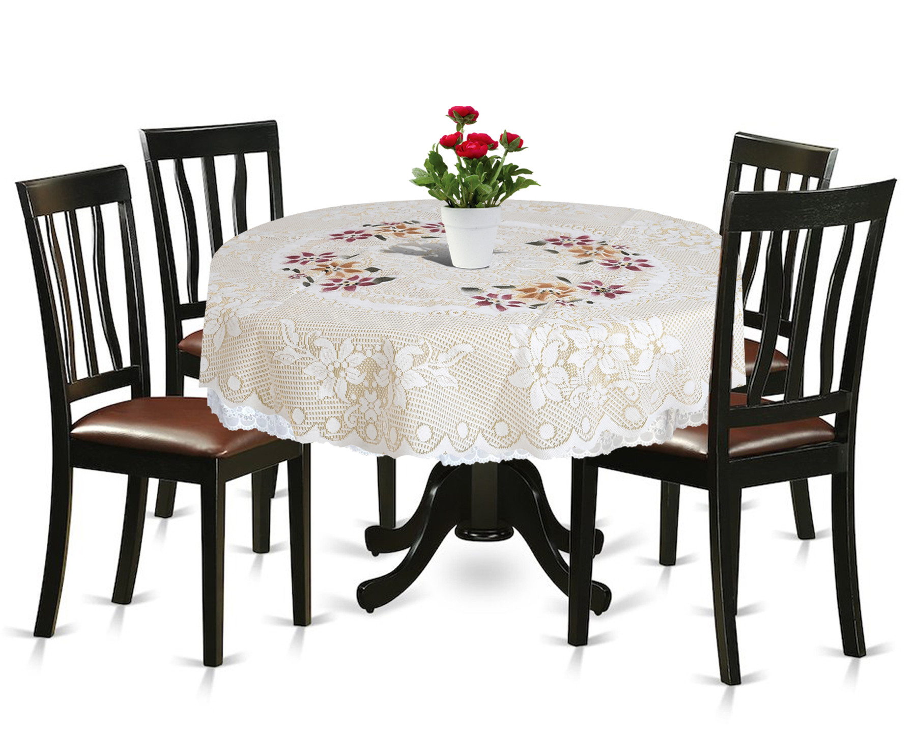 Kuber Industries Flower Design Round Table Cover For Kitchen Dining Room Restaurant Party Decoration (Cream)