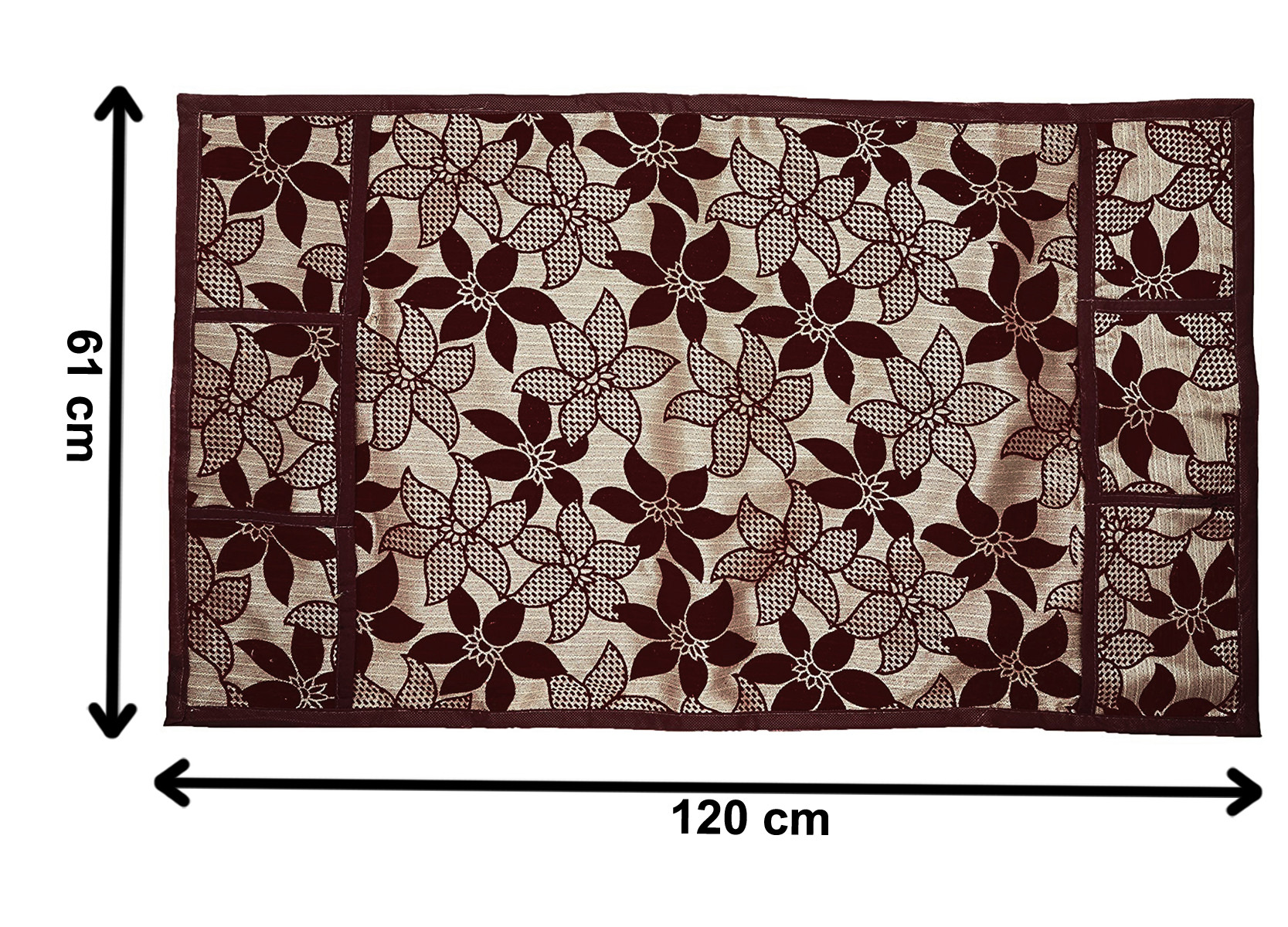 Kuber Industries Flower Design Velvet Fridge, Refrigerator, Side by Side, Double Door Top Cover, Protect For Scratches, Waterproof, Wear & Tear And Dust With 6 Utility Side Pockets (Brown)-HS_38_KUBMART21087