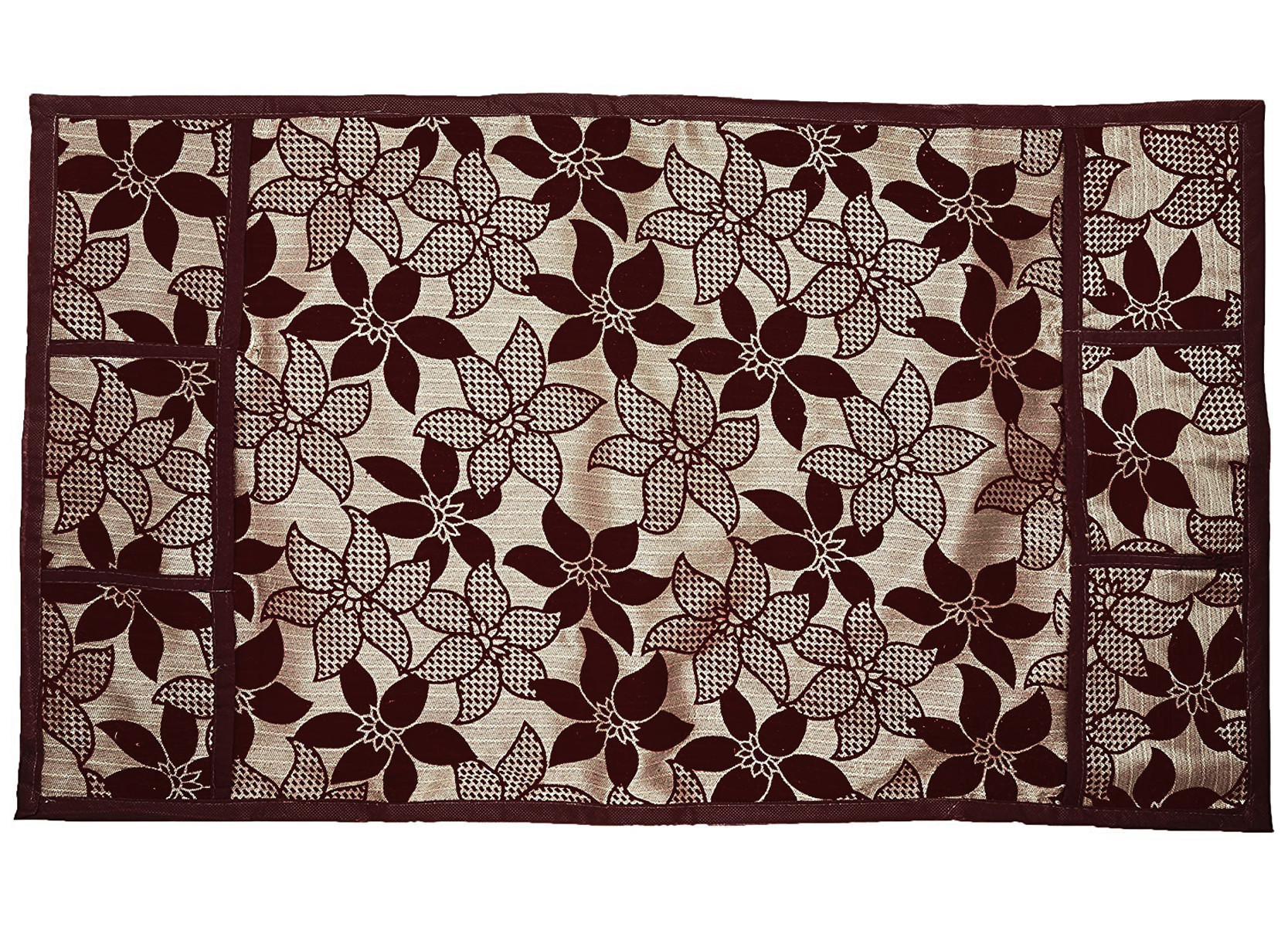 Kuber Industries Flower Design Velvet Fridge, Refrigerator, Side by Side, Double Door Top Cover, Protect For Scratches, Waterproof, Wear & Tear And Dust With 6 Utility Side Pockets (Brown)-HS_38_KUBMART21087