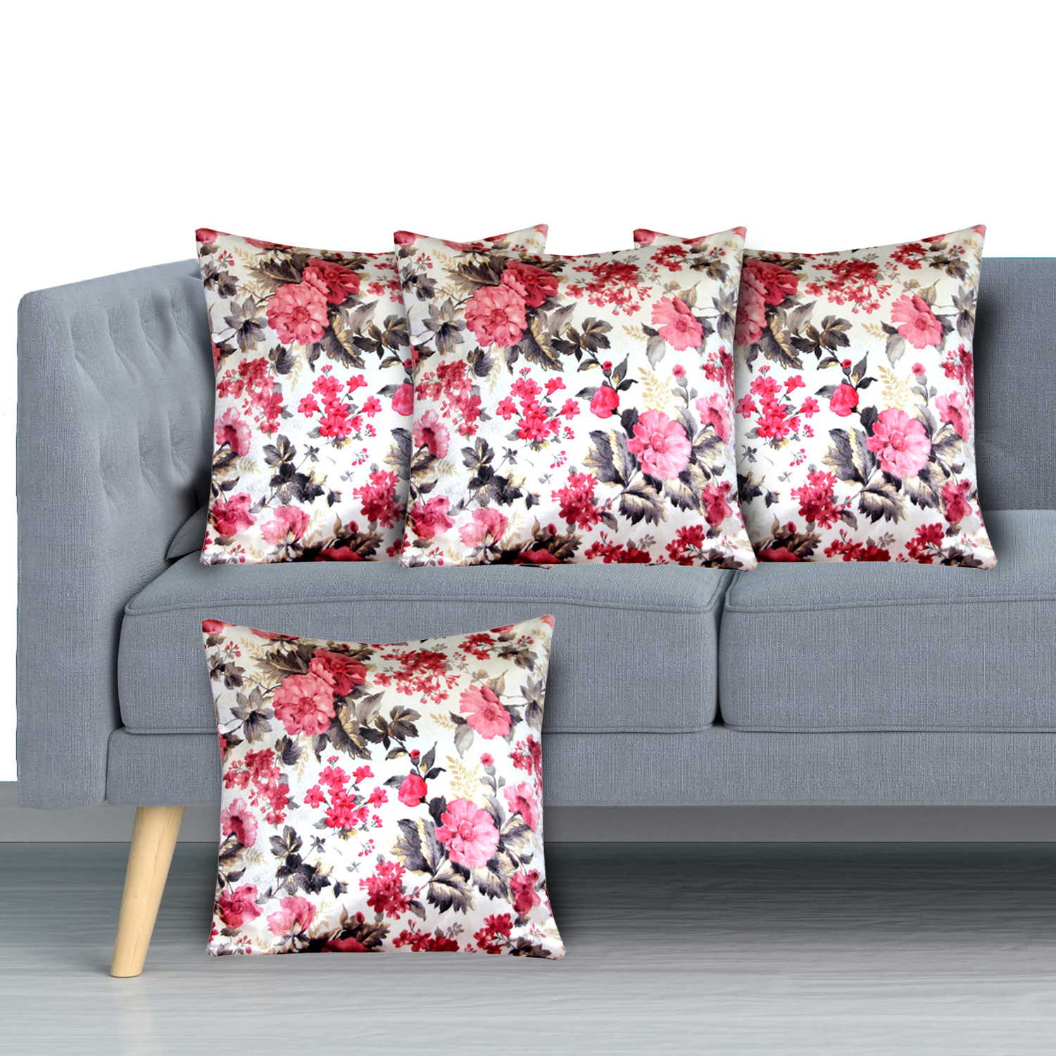 Kuber Industries Flower Design Velvet Soft Decorative Square Throw Pillow Cover Cushion Covers Pillow case, Home Decor Decorations for Sofa Couch Bed Chair 16x16 Inch-(Cream)