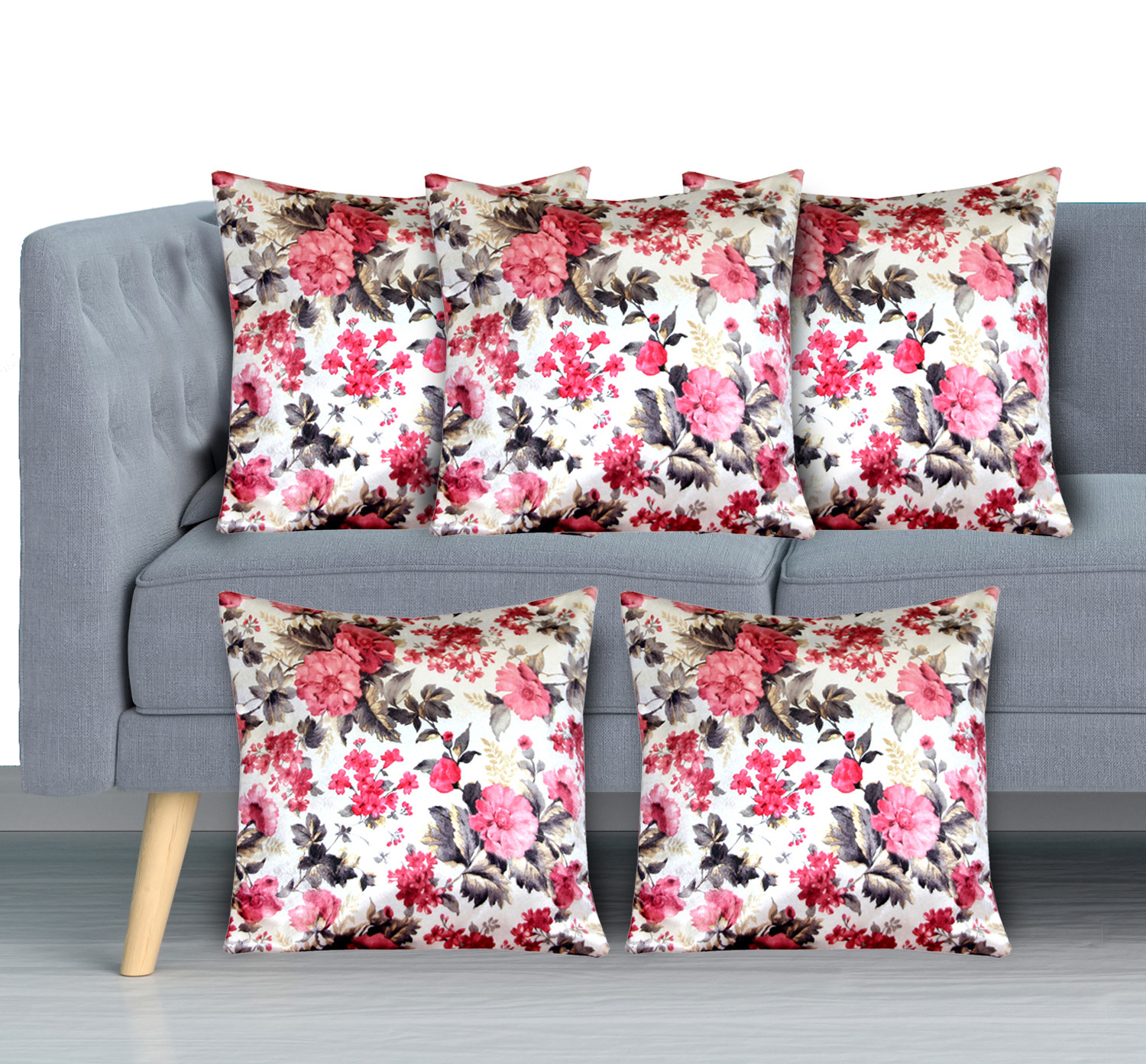 Kuber Industries Flower Design Velvet Soft Decorative Square Throw Pillow Cover Cushion Covers Pillow case, Home Decor Decorations for Sofa Couch Bed Chair 16x16 Inch-(Cream)